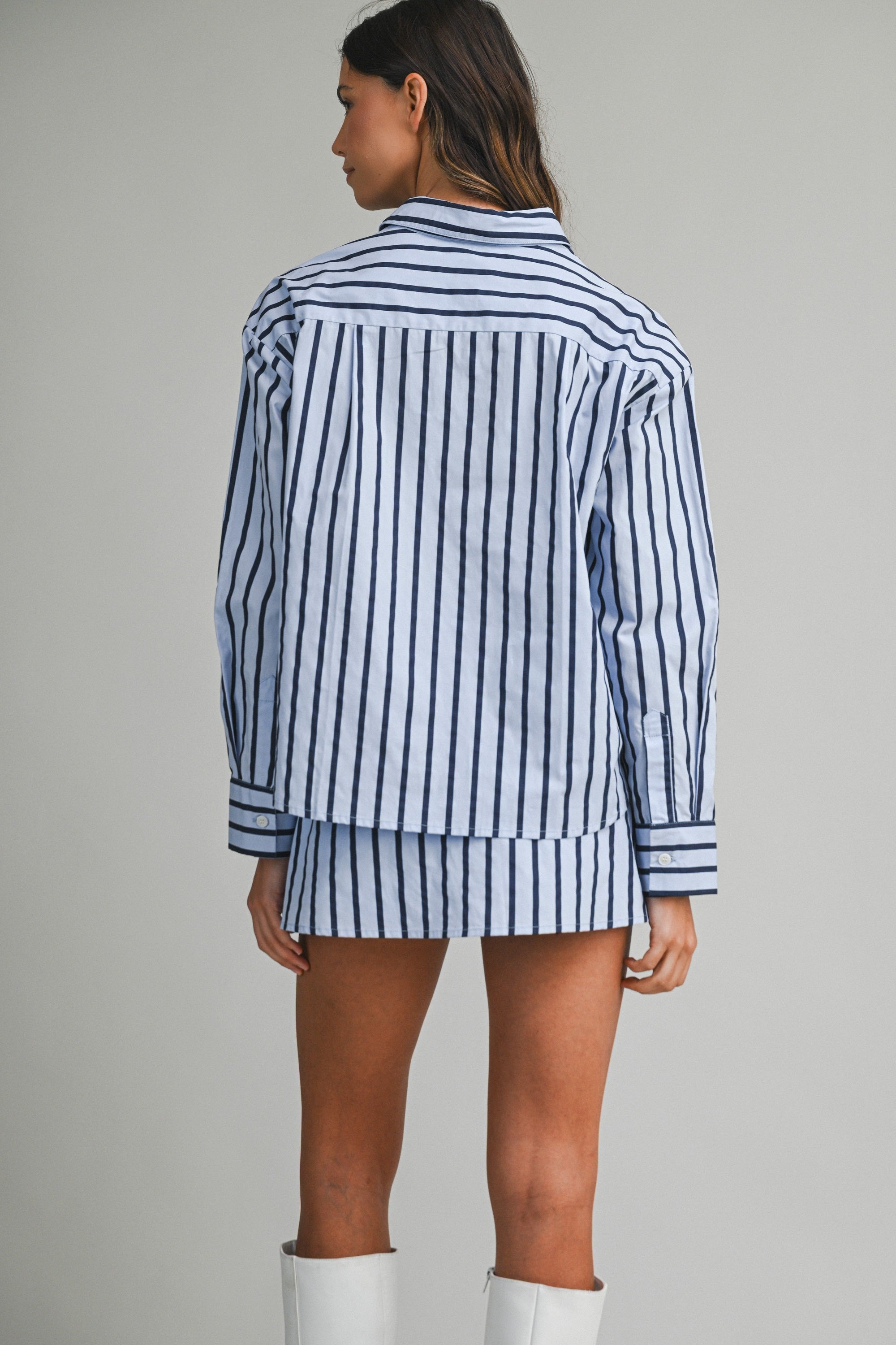 Pin Stripe Shirts And Skirt With Shorts Lining Set