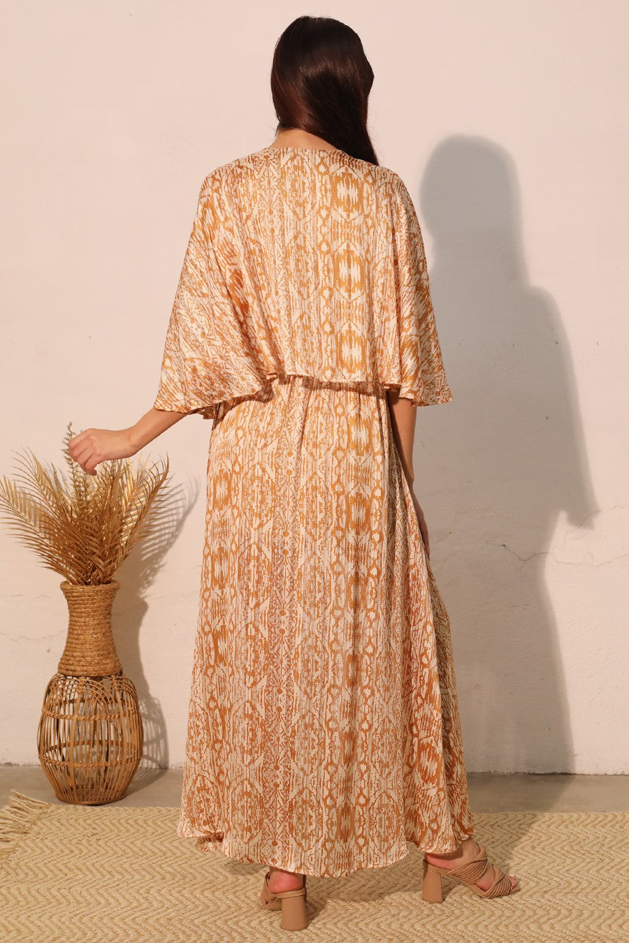 Bohemian Lurex Chiffon Cape Maxi Dress