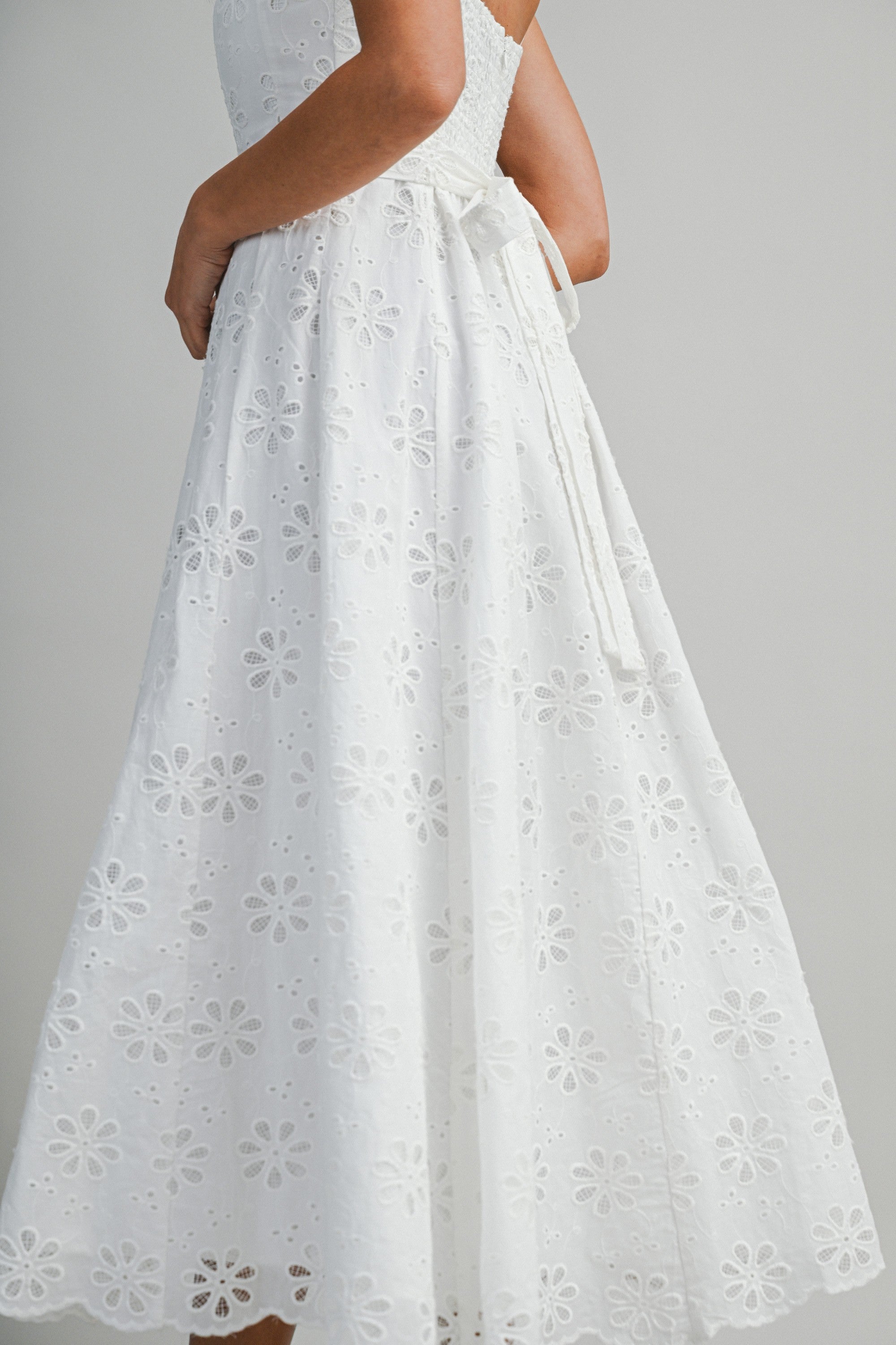 Floral Eyelet Lace Square Neckline Midi Dress