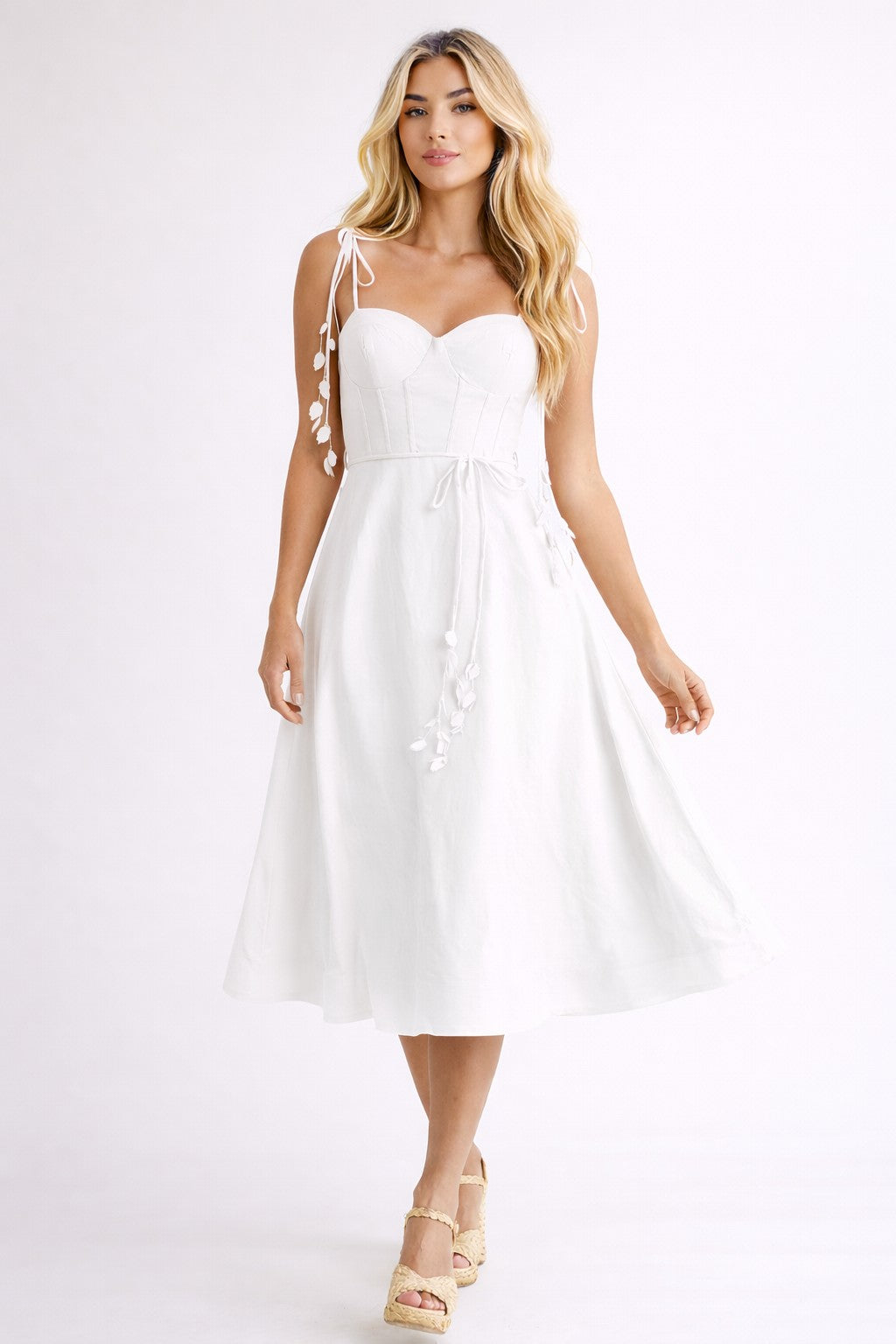 Linen Midi Dress With Corset Bodice