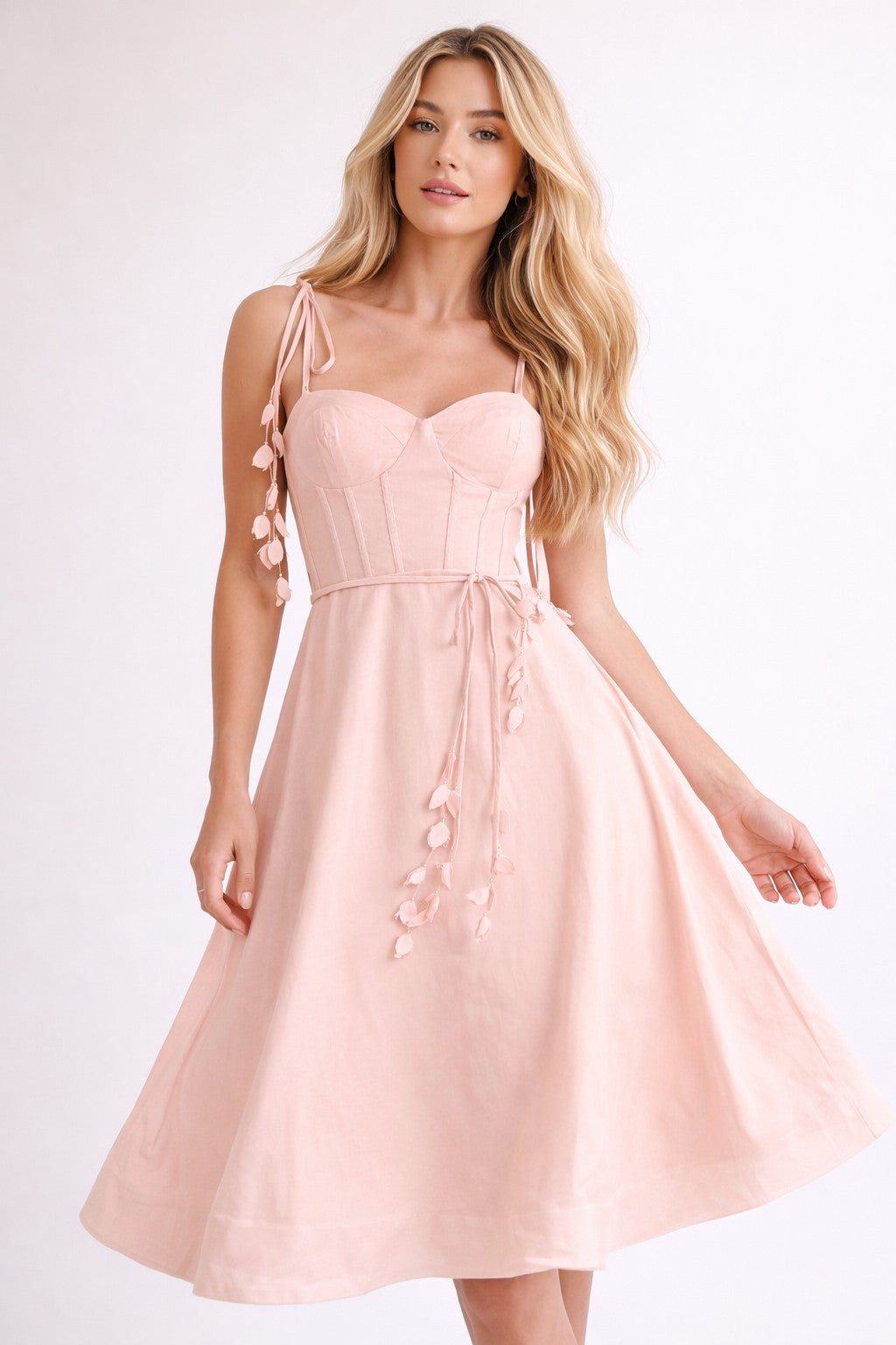 Linen Midi Dress With Corset Bodice