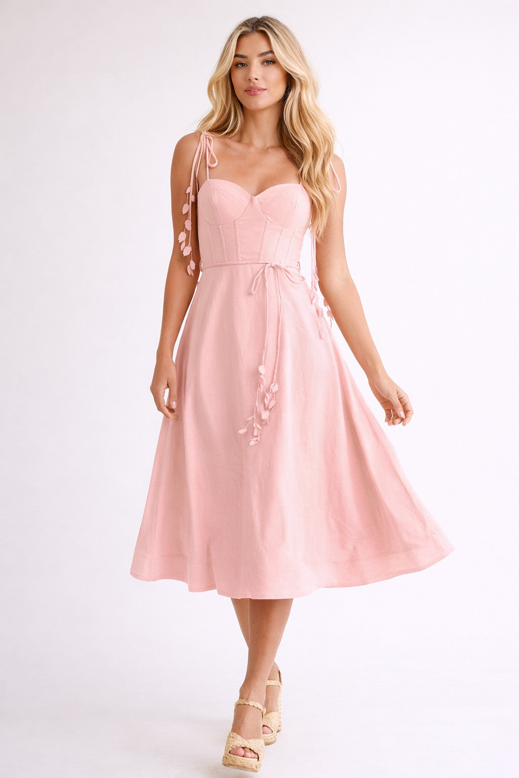 Linen Midi Dress With Corset Bodice