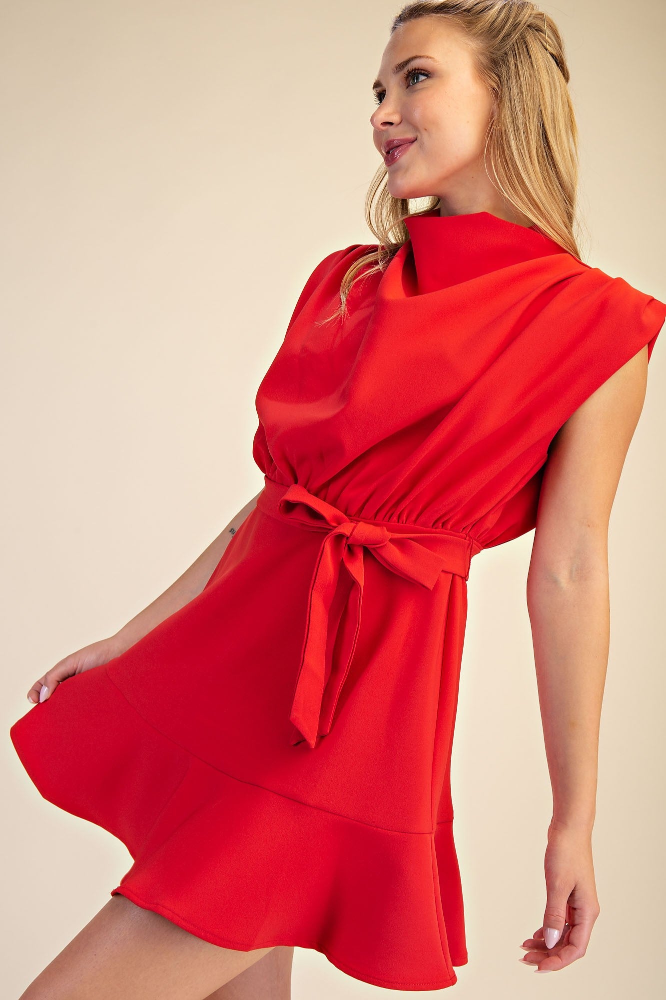 Cowl Neck Sleeveless Mini Dress