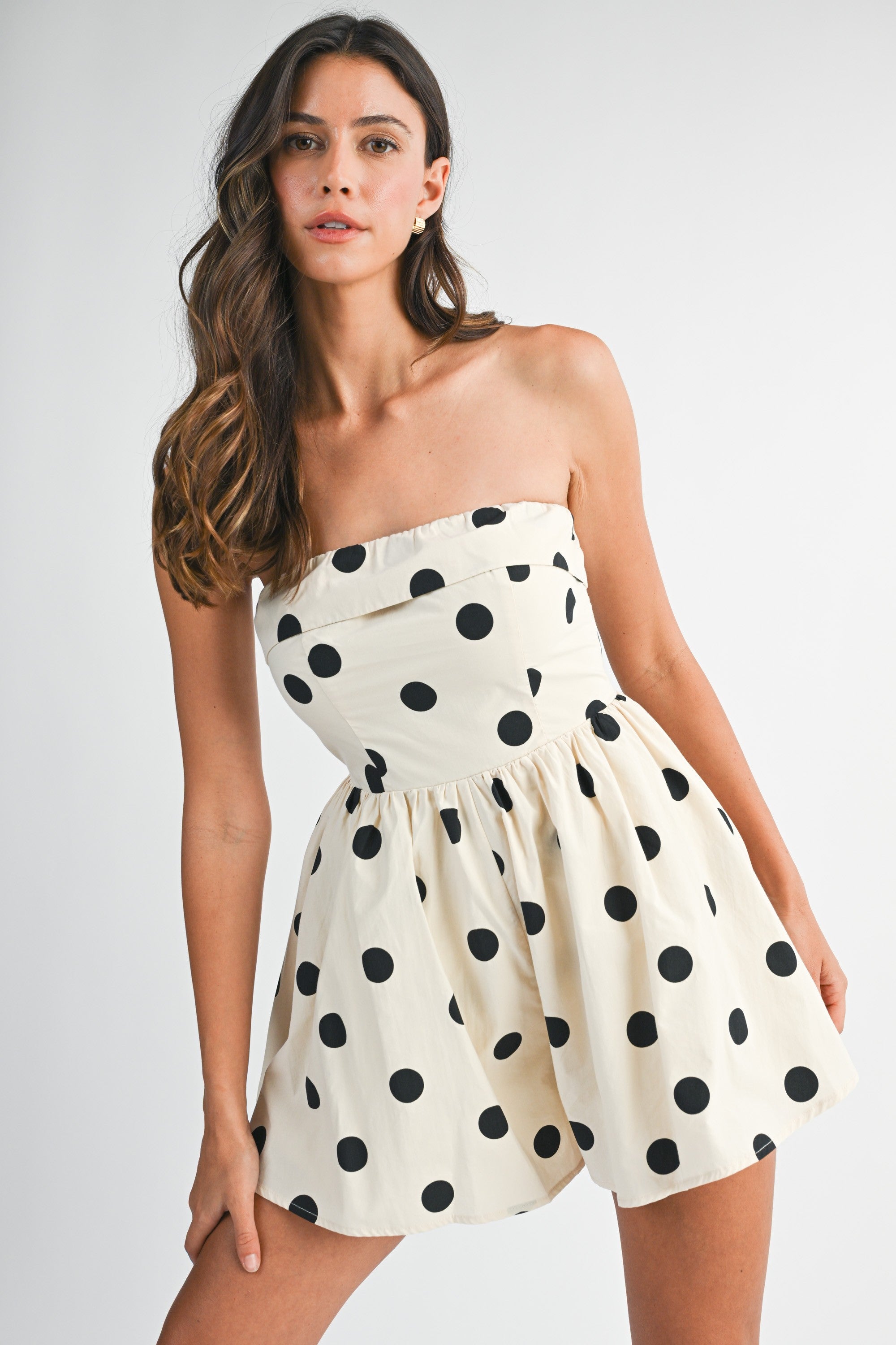 Polka Dot Strapless Fold Over Tube Romper