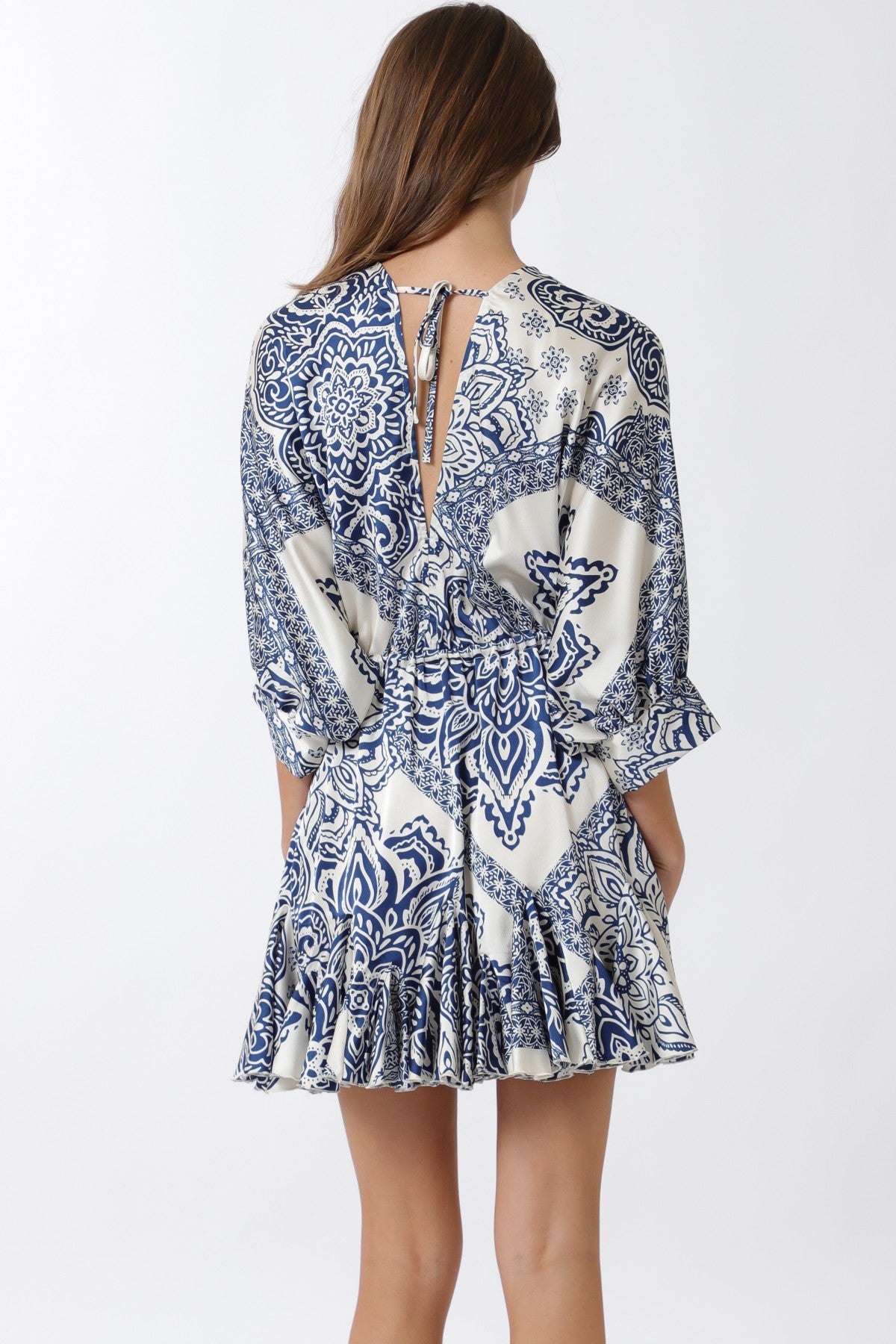 Dolman 3/4 Sleeve Detail Tie Waist Mini Dress