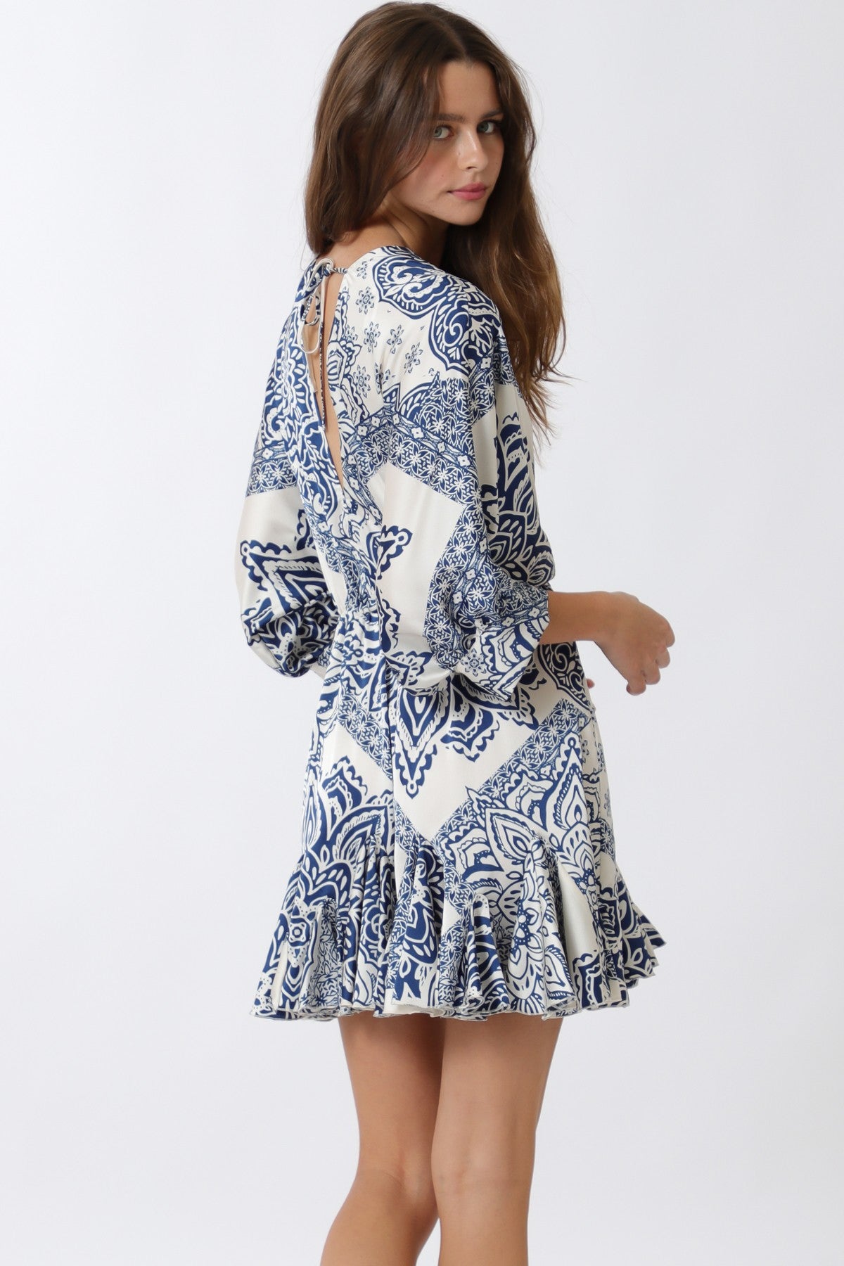 Dolman 3/4 Sleeve Detail Tie Waist Mini Dress