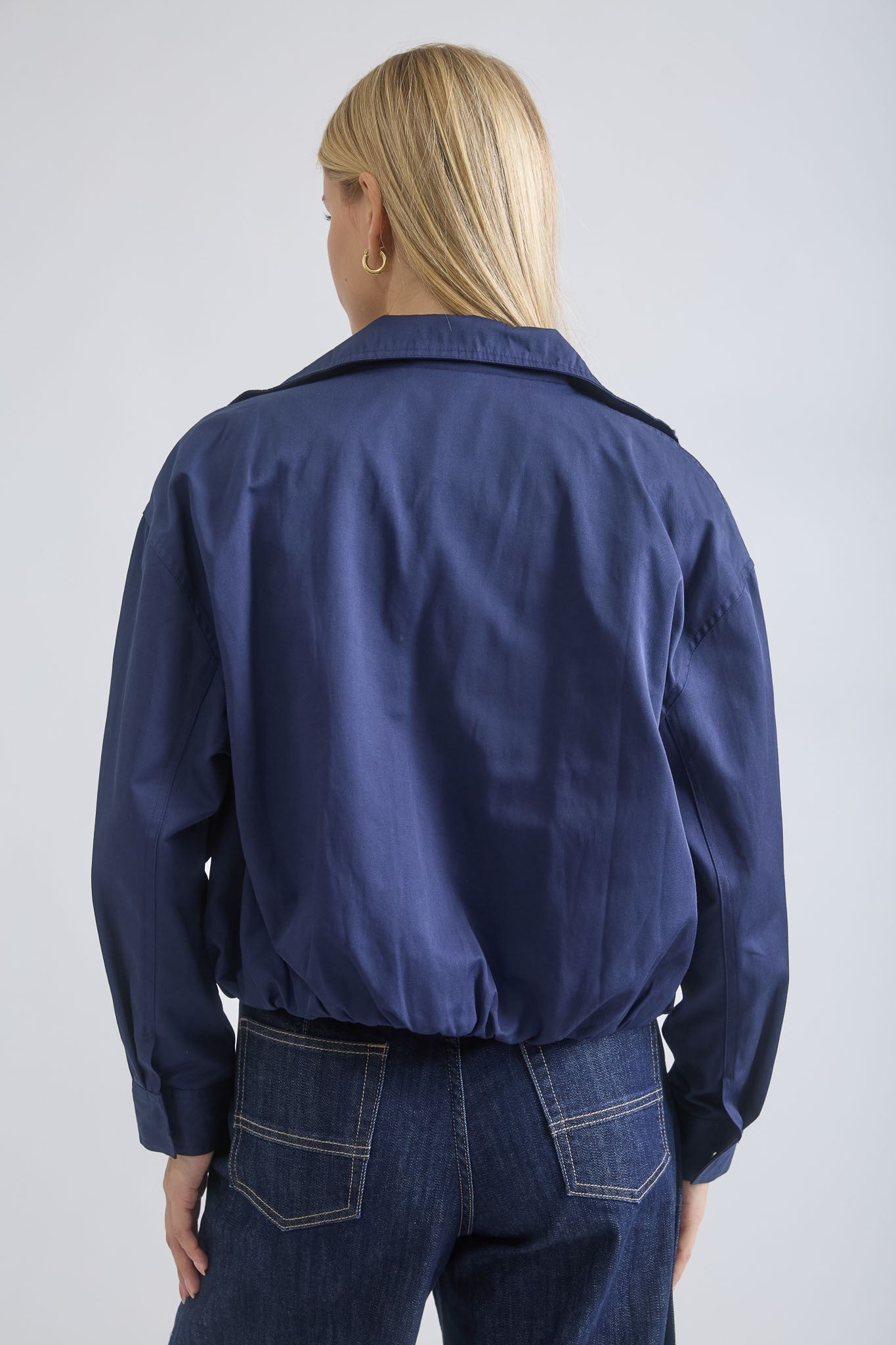 Zip-up Mock Neck Elastic Hem Jacket