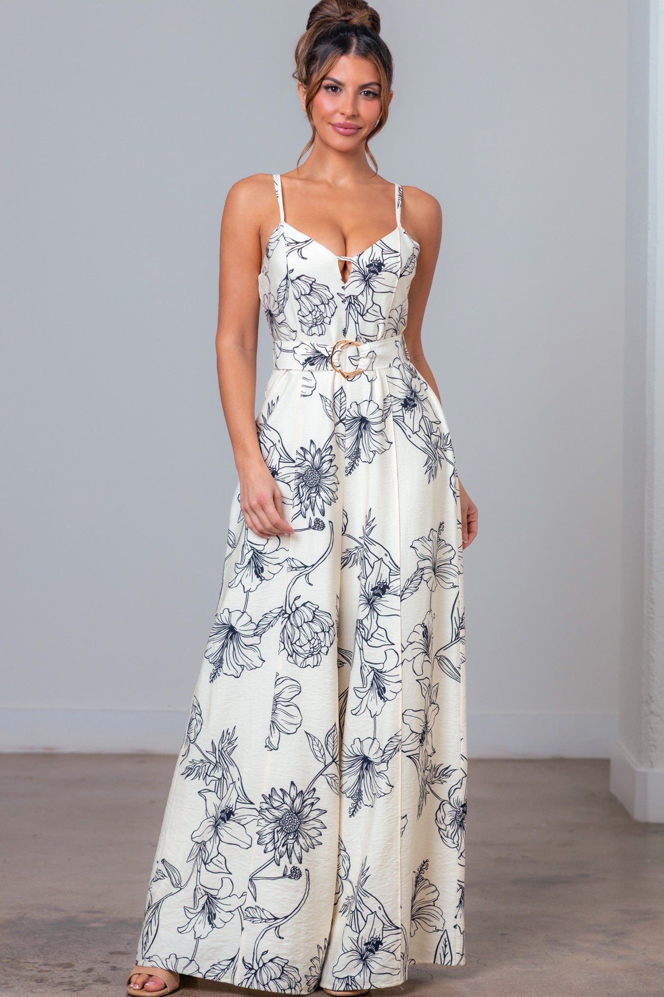 Thin Shoulder Strap Belted Jumpsuit