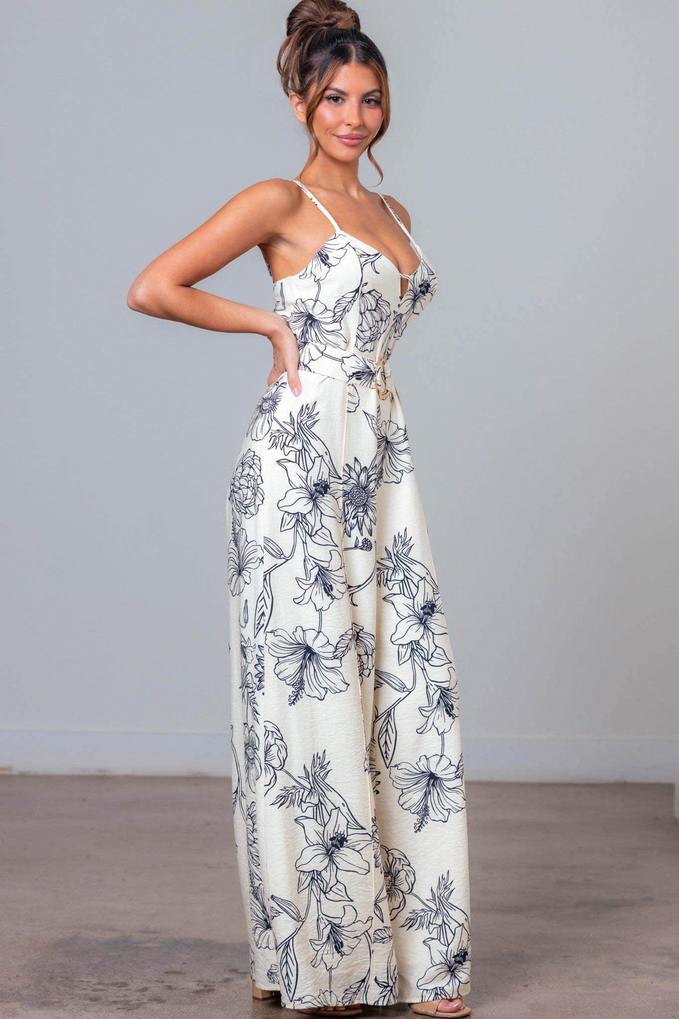 Thin Shoulder Strap Belted Jumpsuit