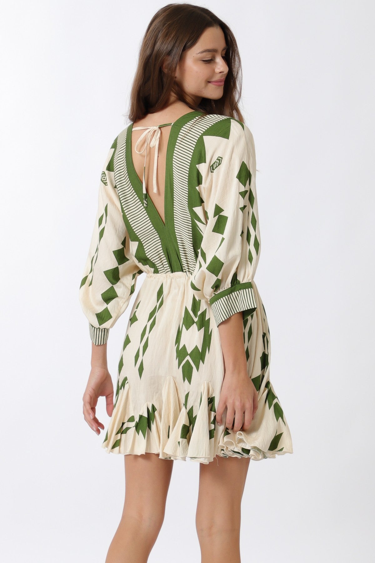 Dolman Sleeve Border Tie Waist Mini Dress