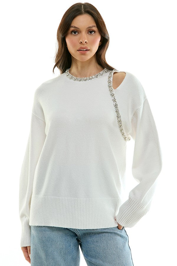 Embellished Shldr Cutout Swtr