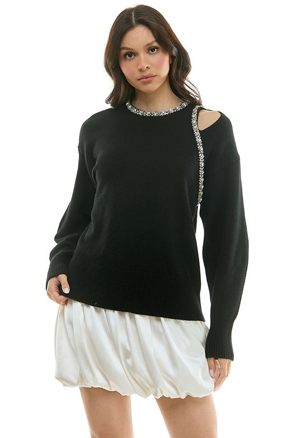 Embellished Shldr Cutout Swtr