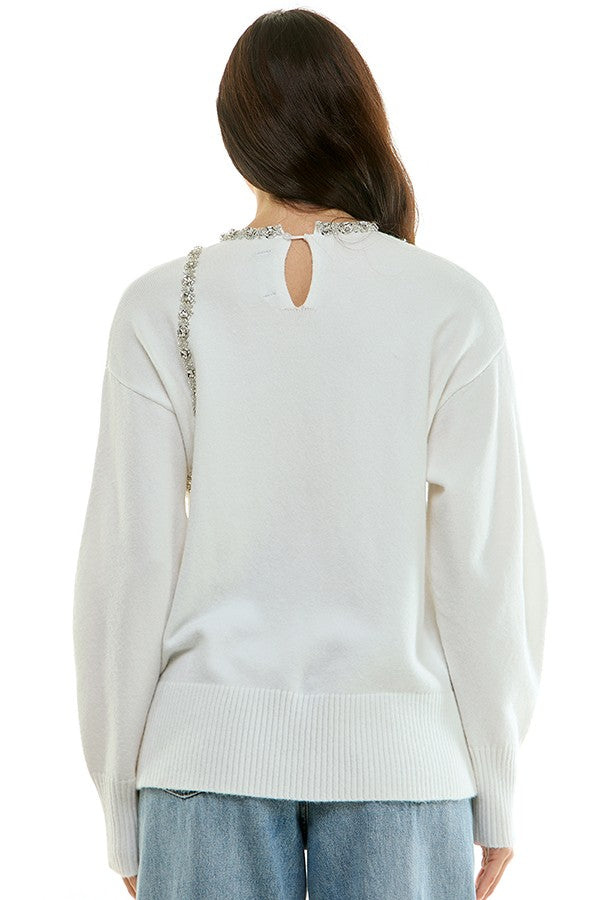 Embellished Shldr Cutout Swtr