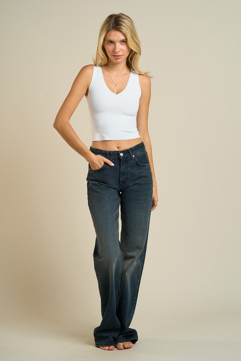 V-neck Sleeveless Crop Top