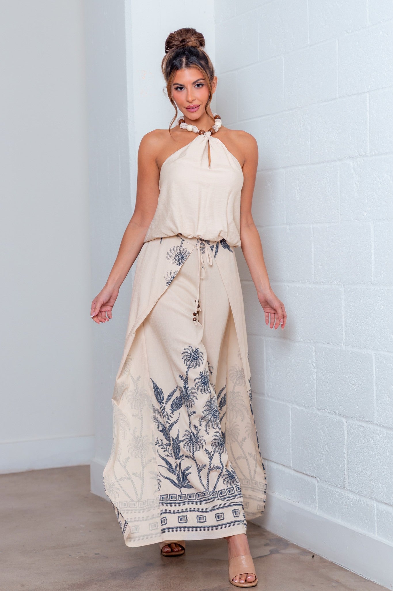 Halter Top And Front Tie Pants Set