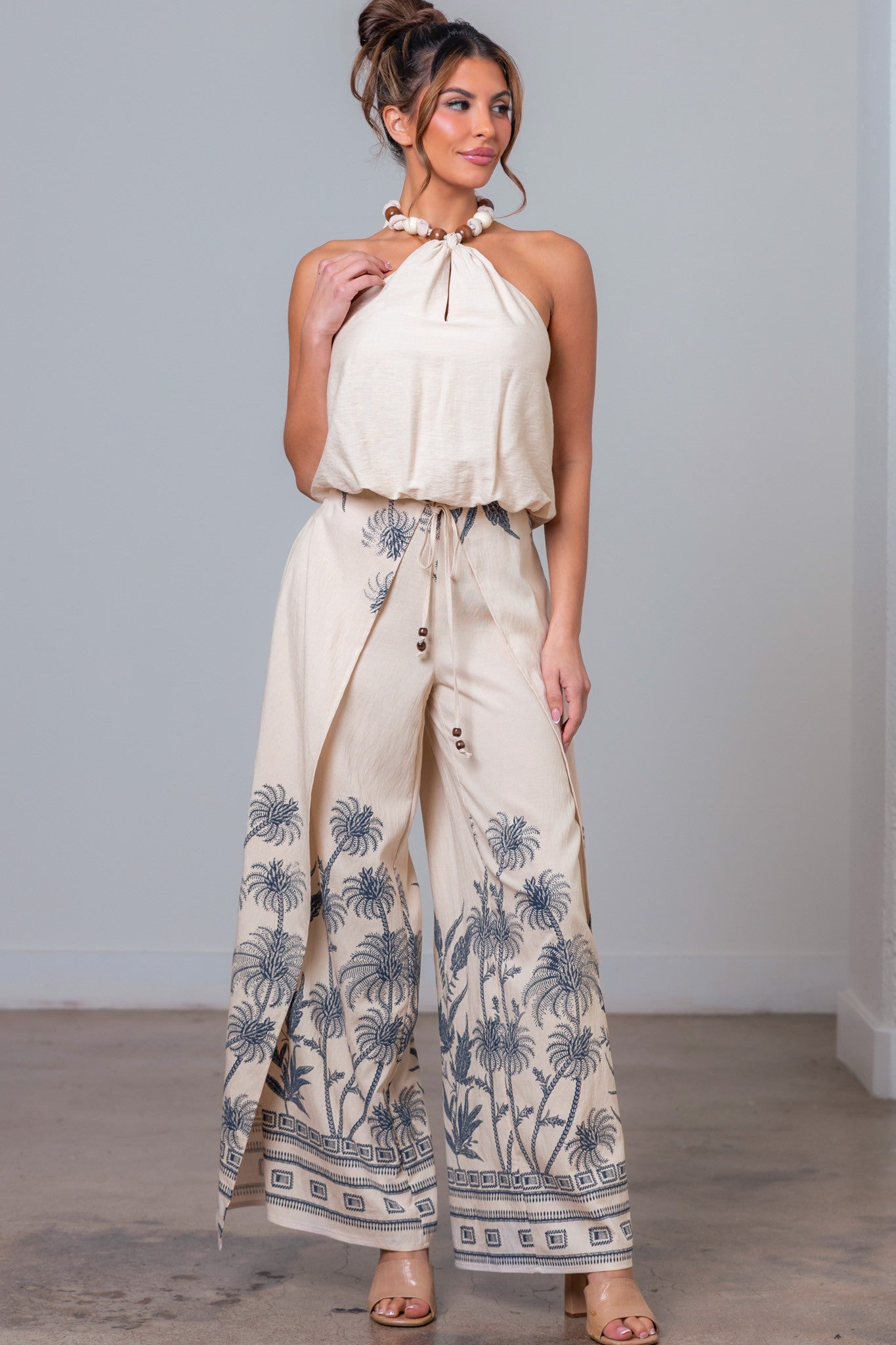 Halter Top And Front Tie Pants Set