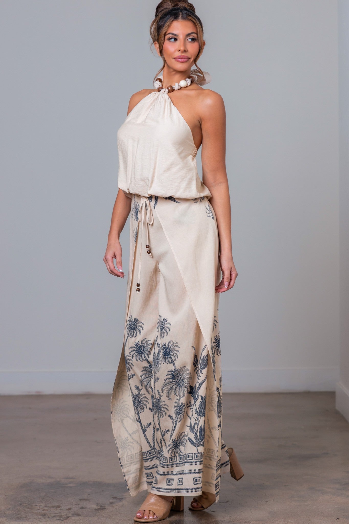 Halter Top And Front Tie Pants Set