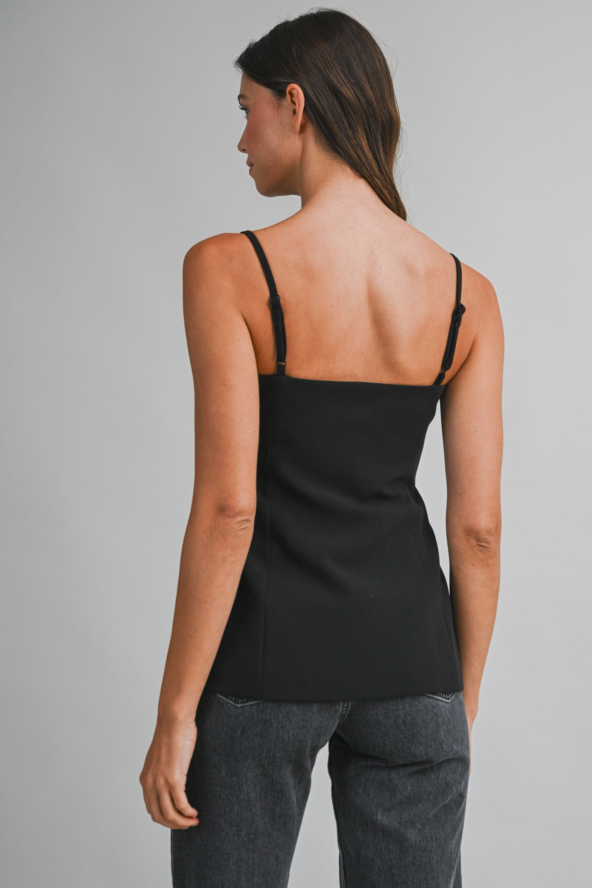 Adjustable Strap Sweetheart Neckline Button Up Top