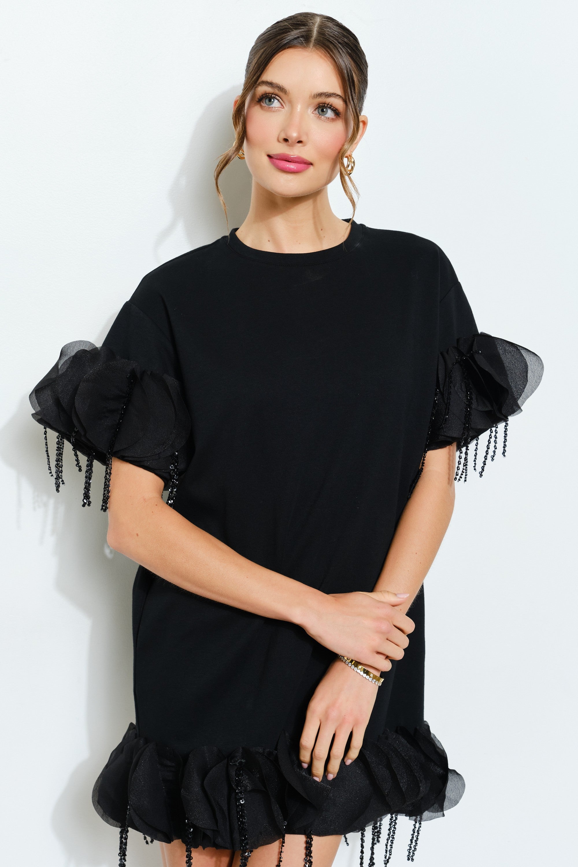 Circular Ruffle Appliques Relaxed-fit Mini Dress