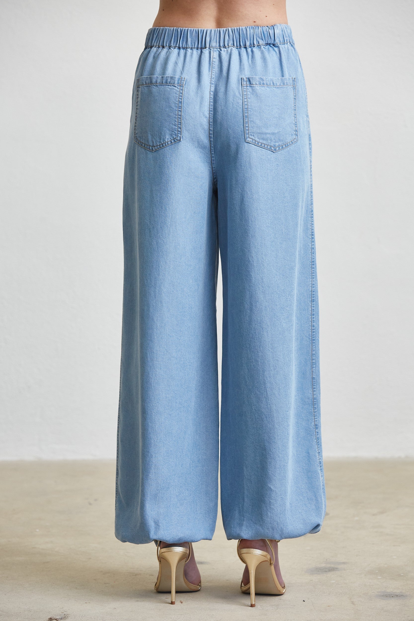 Lyocell Light Denim Balloon Pants W/ Cuff Opening