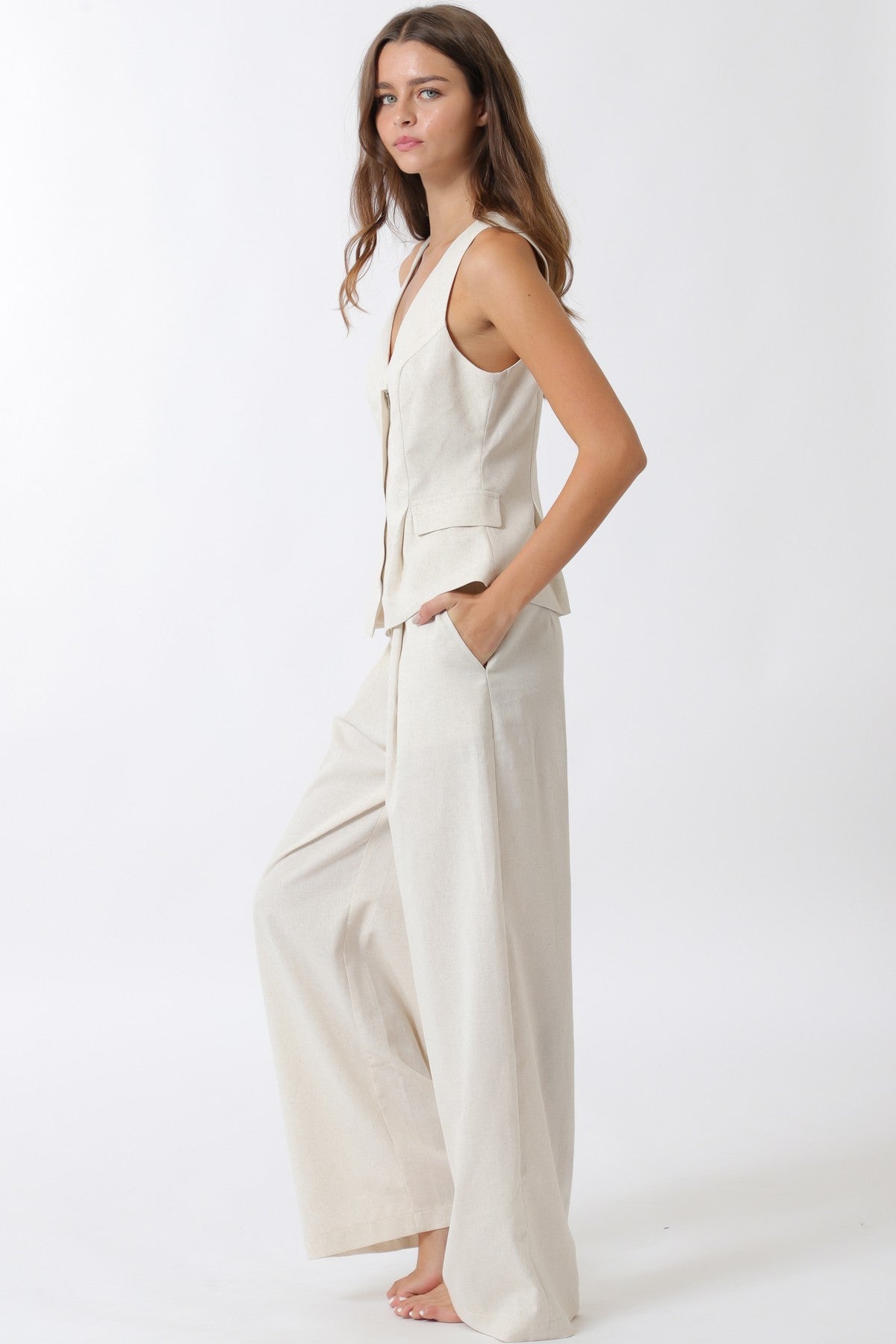 Sleeveless Cf Zip Detail Top & Long Pants Set