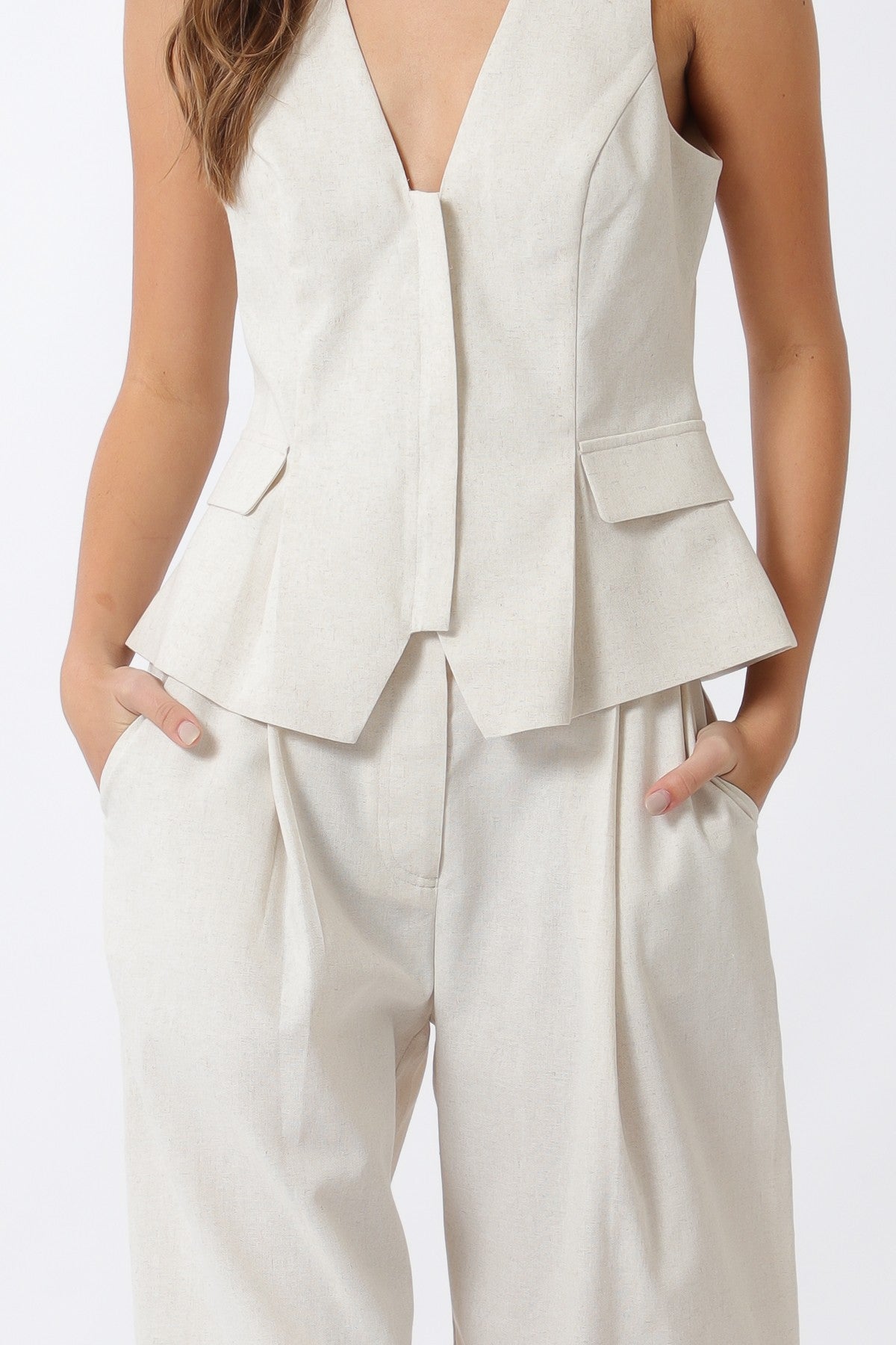 Sleeveless Cf Zip Detail Top & Long Pants Set