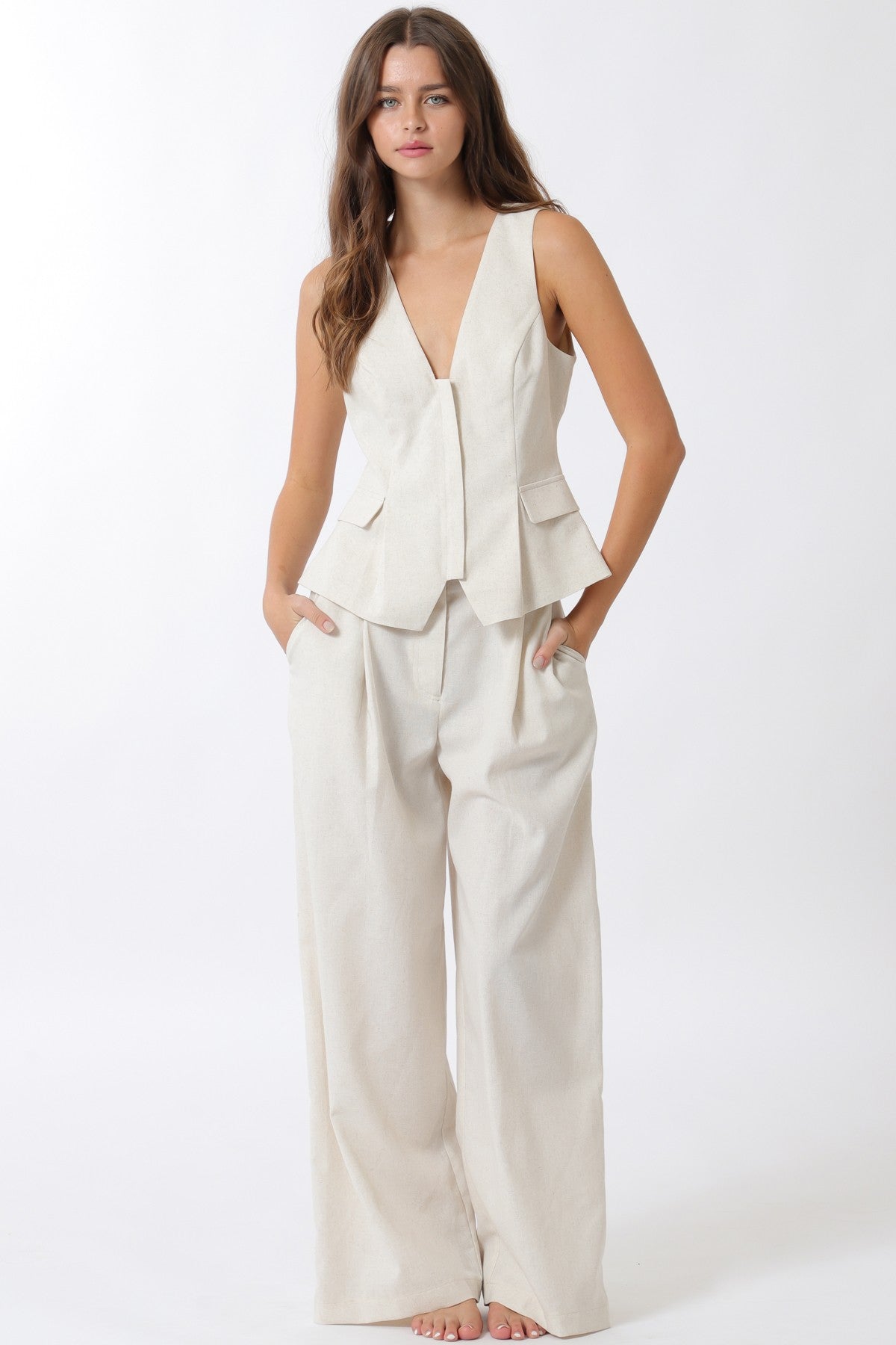 Sleeveless Cf Zip Detail Top & Long Pants Set