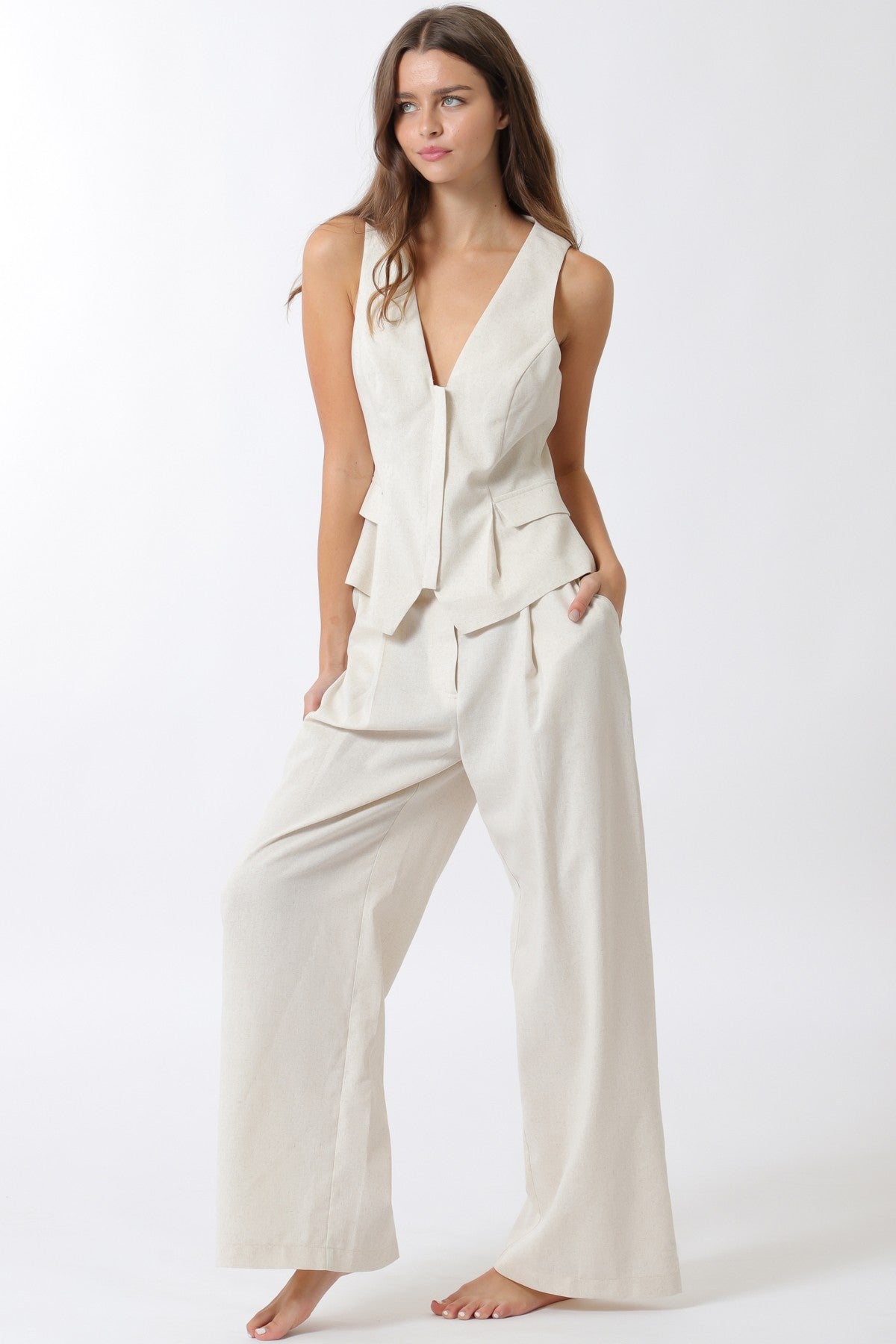 Sleeveless Cf Zip Detail Top & Long Pants Set