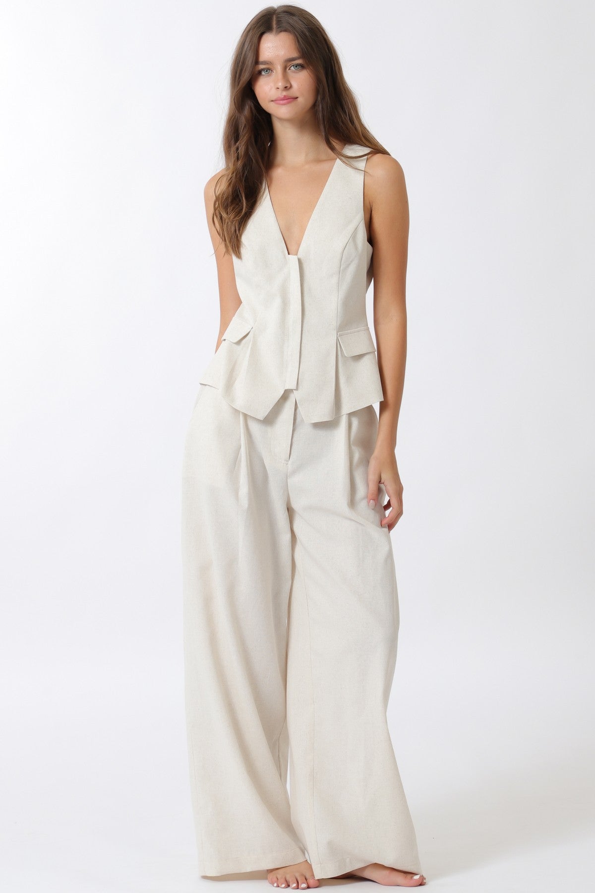 Sleeveless Cf Zip Detail Top & Long Pants Set