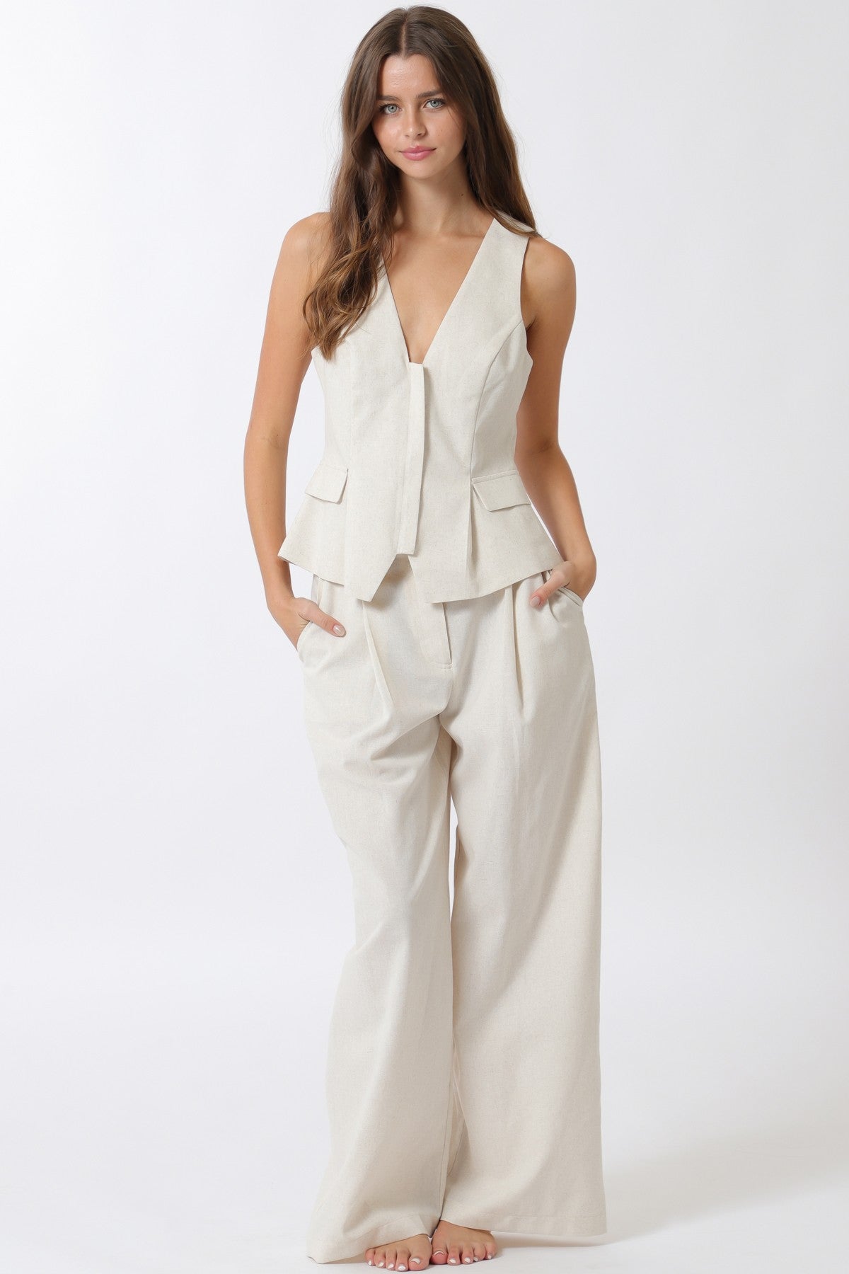 Sleeveless Cf Zip Detail Top & Long Pants Set