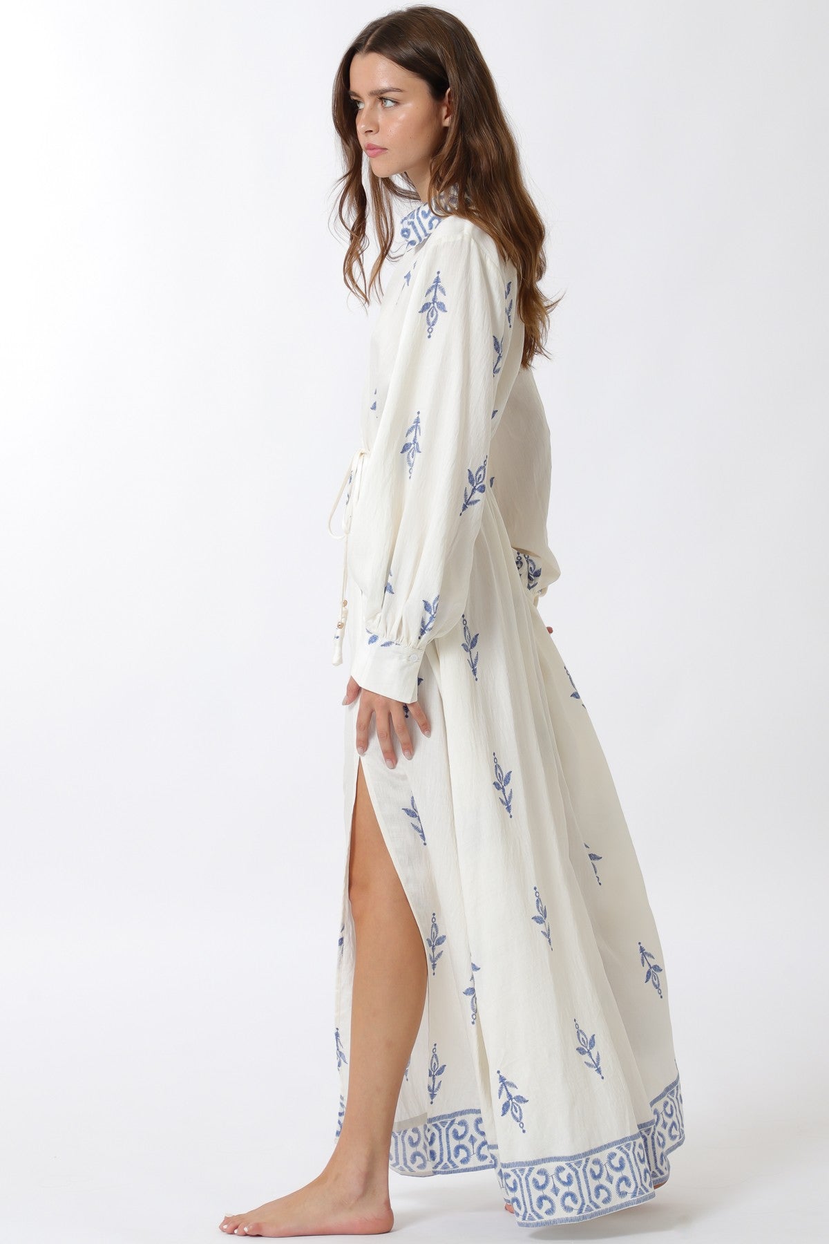 Collar Neck Long Sleeve Maxi Dress