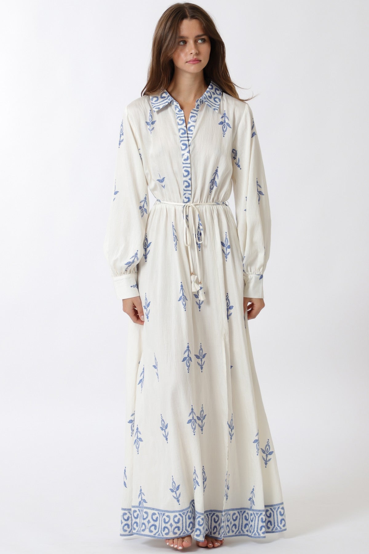 Collar Neck Long Sleeve Maxi Dress