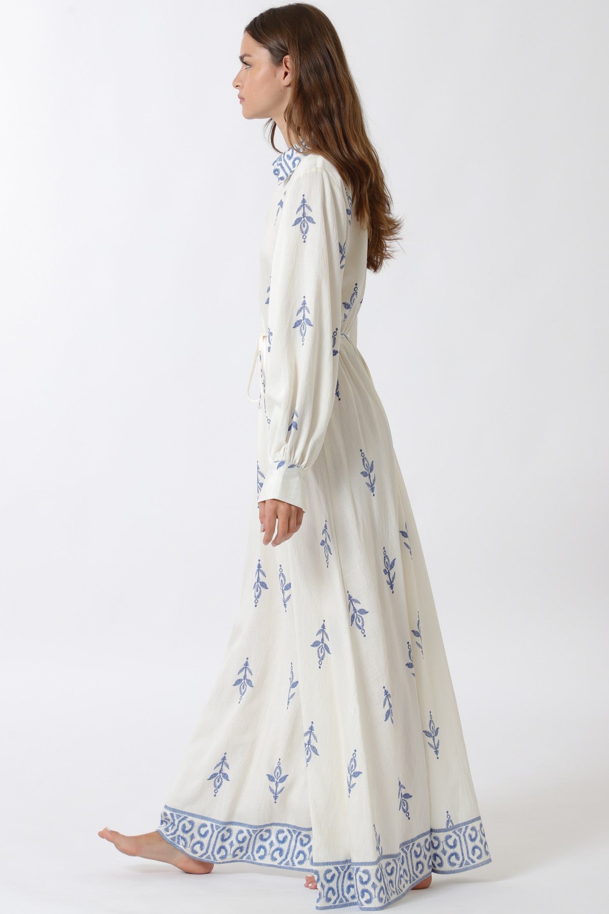 Collar Neck Long Sleeve Maxi Dress