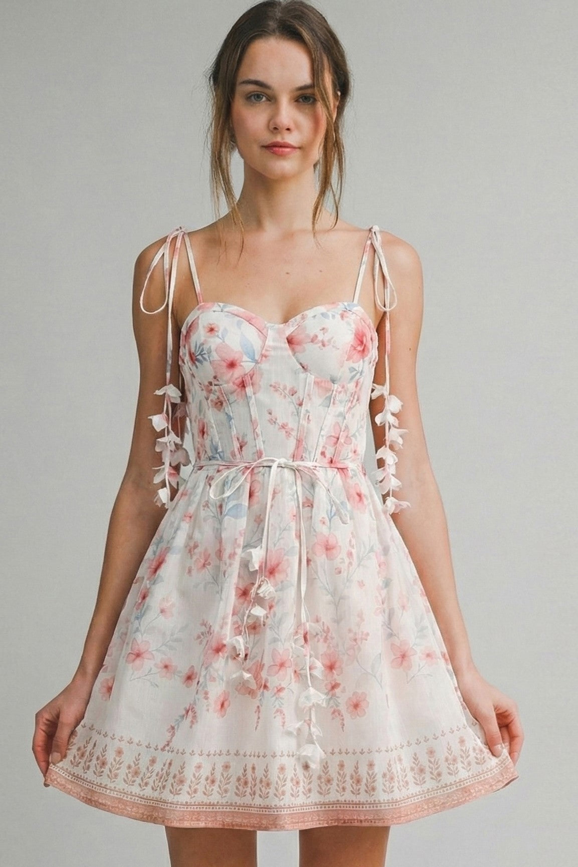 Floral Tie-strap Smocked Back Mini Dress