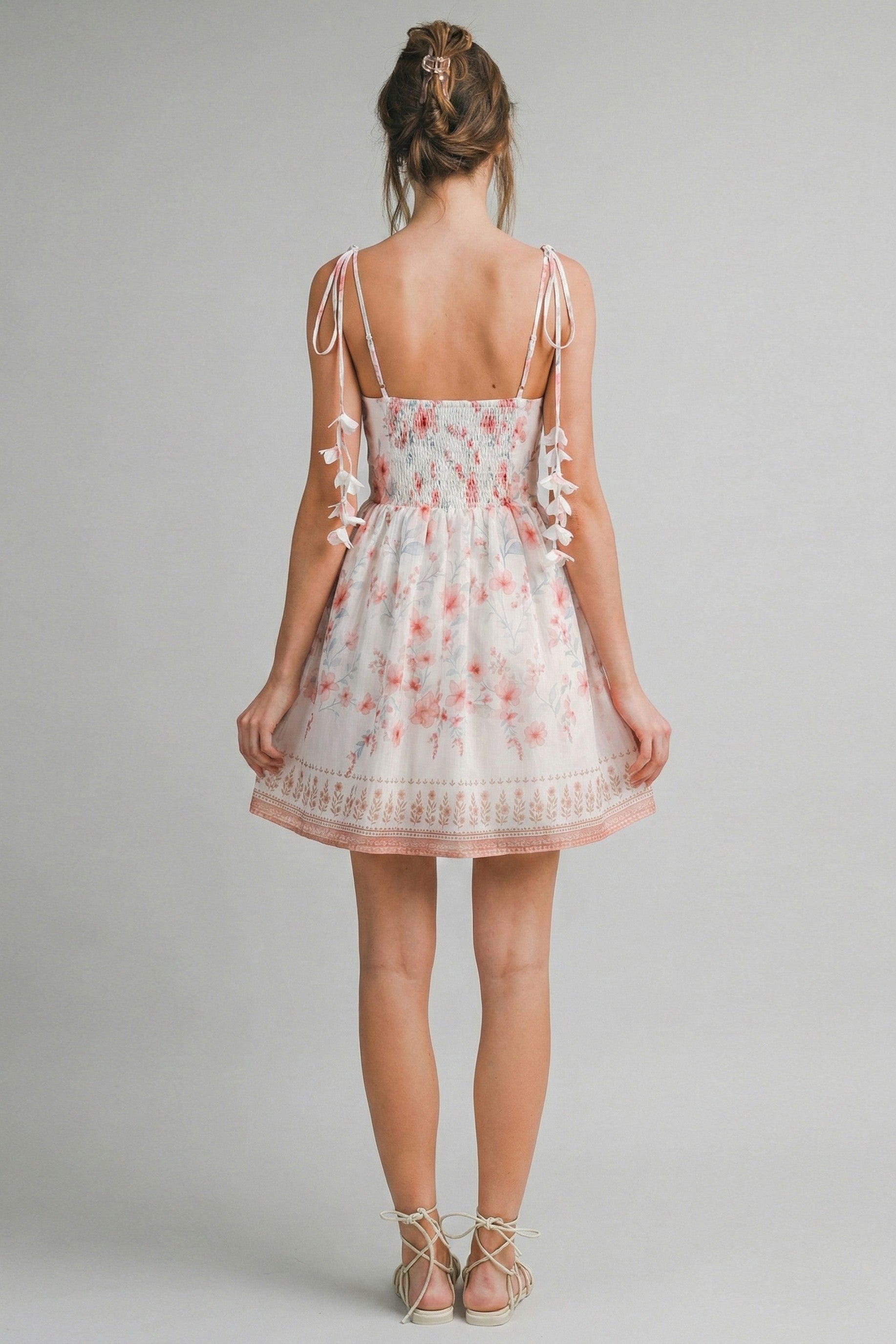 Floral Tie-strap Smocked Back Mini Dress