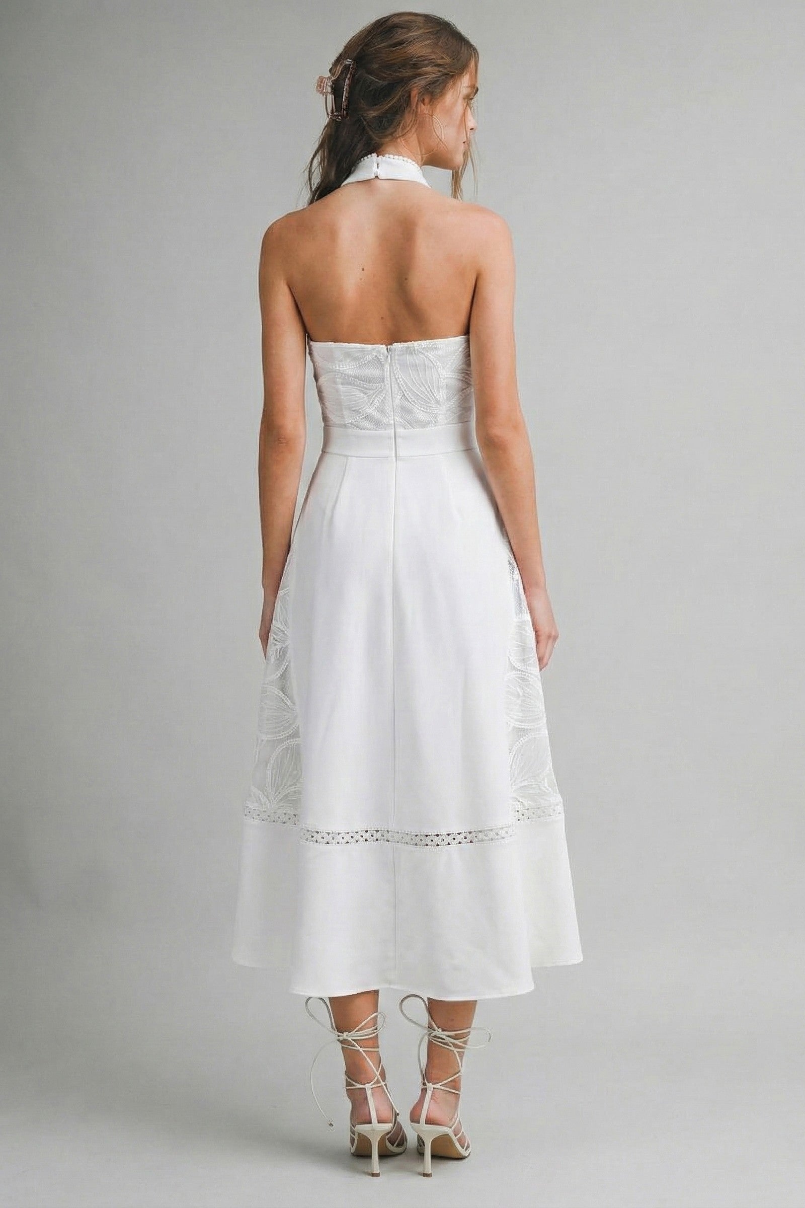 High Neck Lace Midi Dress