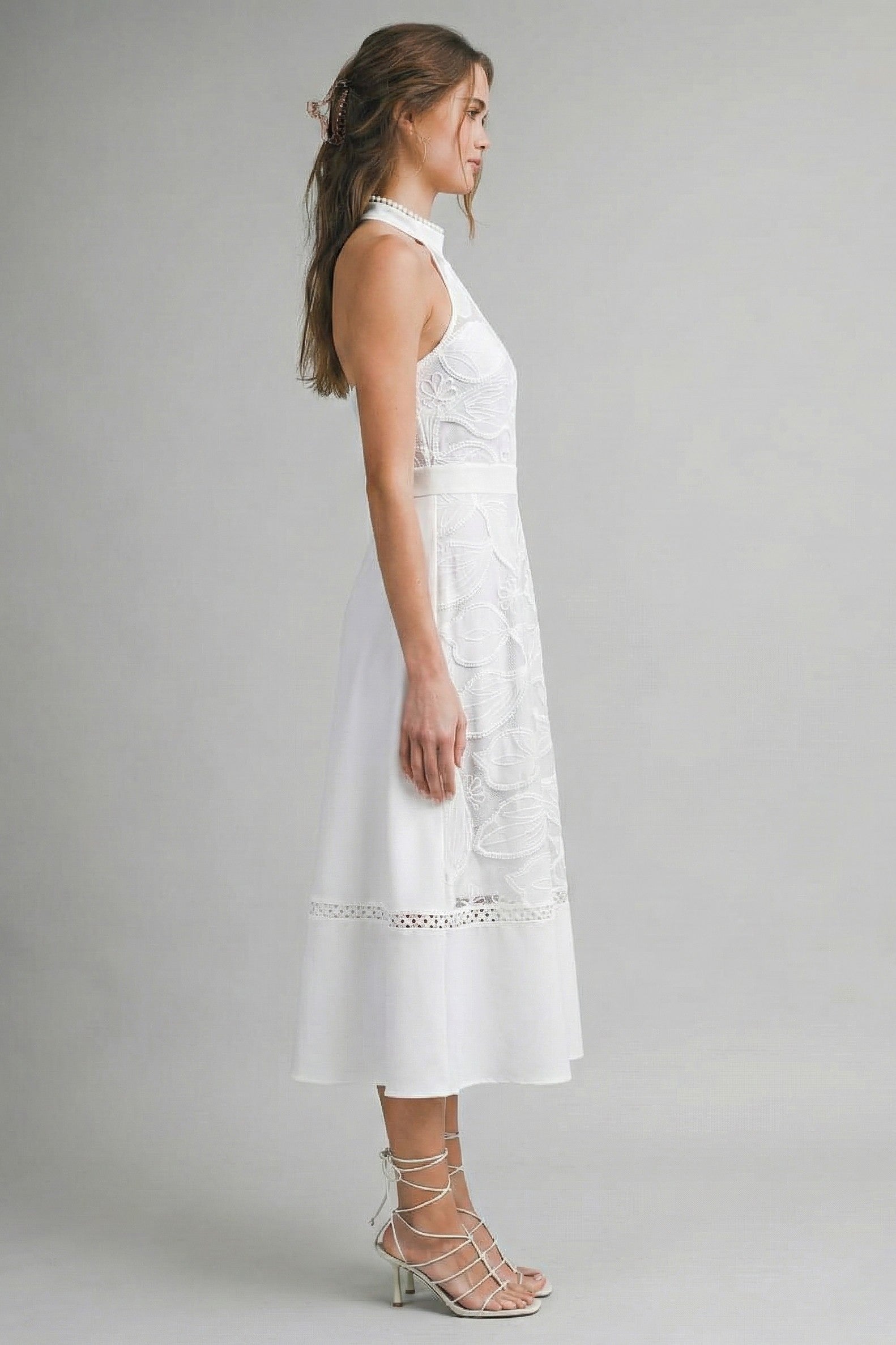 High Neck Lace Midi Dress