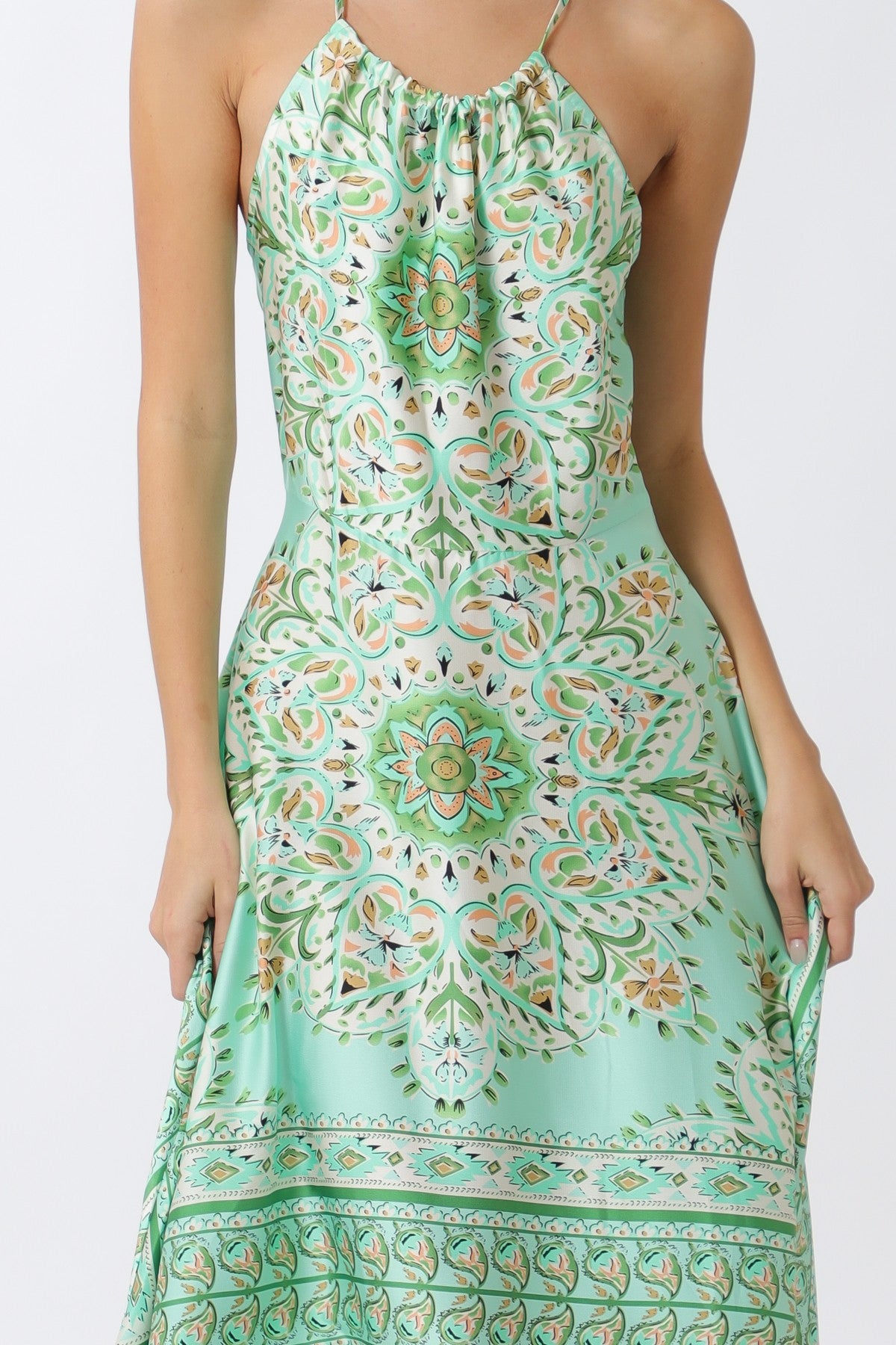 Halter Print Cross Back Maxi Dress