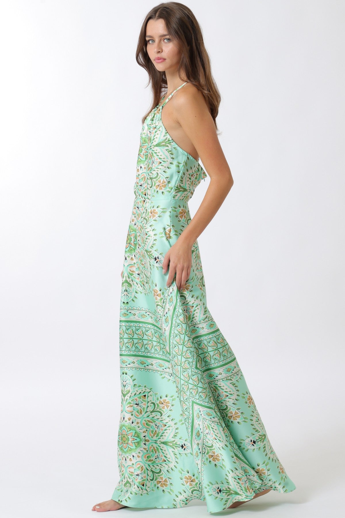 Halter Print Cross Back Maxi Dress