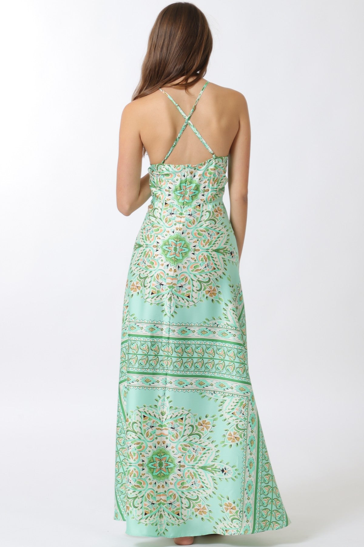 Halter Print Cross Back Maxi Dress
