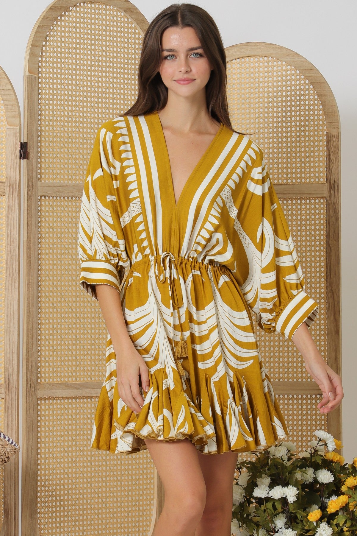 Dolman Sleeve Border Mini Dress