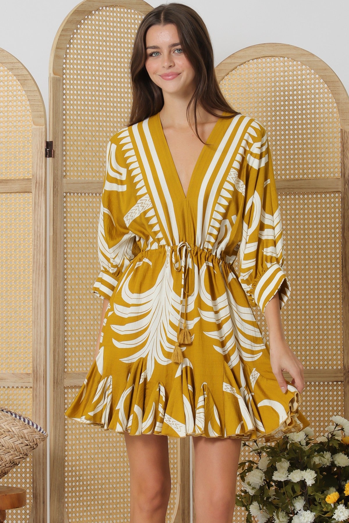 Dolman Sleeve Border Mini Dress