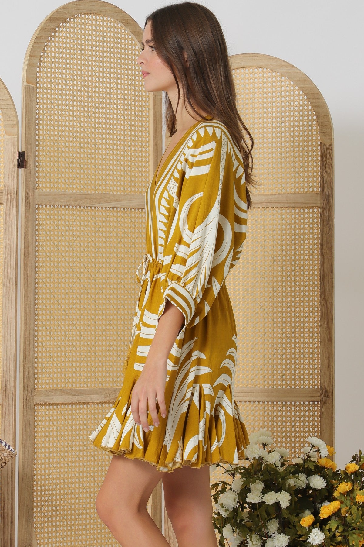 Dolman Sleeve Border Mini Dress