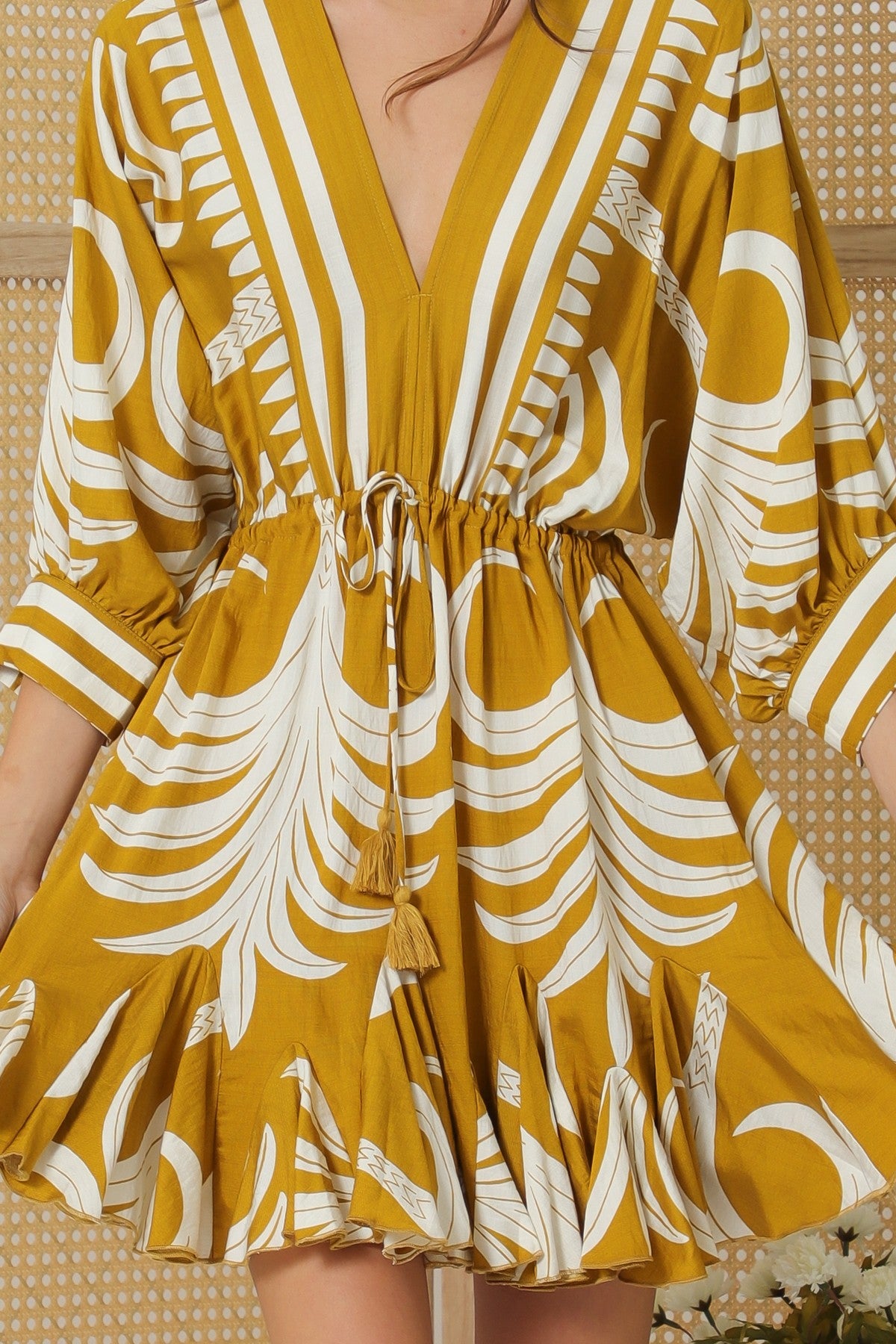 Dolman Sleeve Border Mini Dress