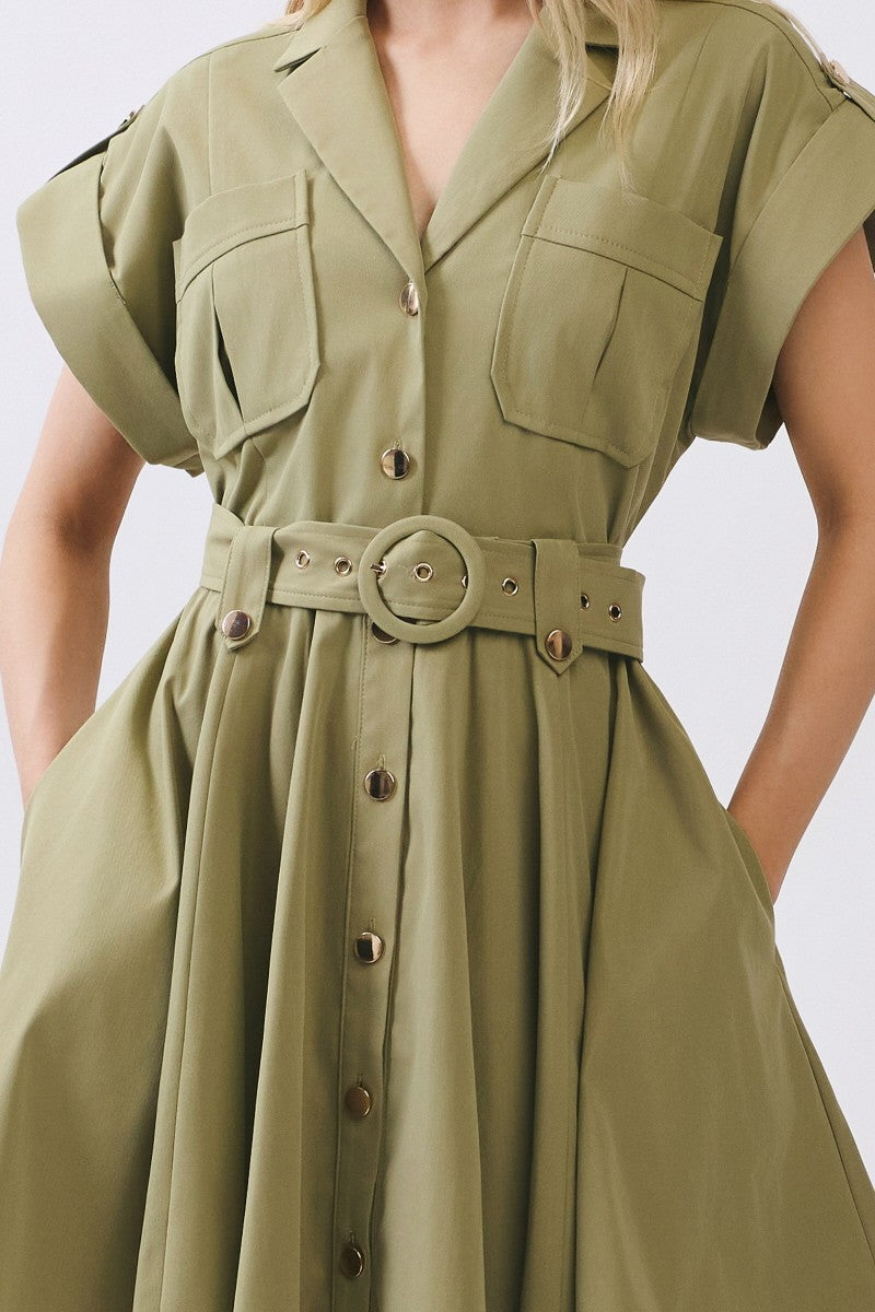 Utility Safari Shirt Dress with Belted Waist