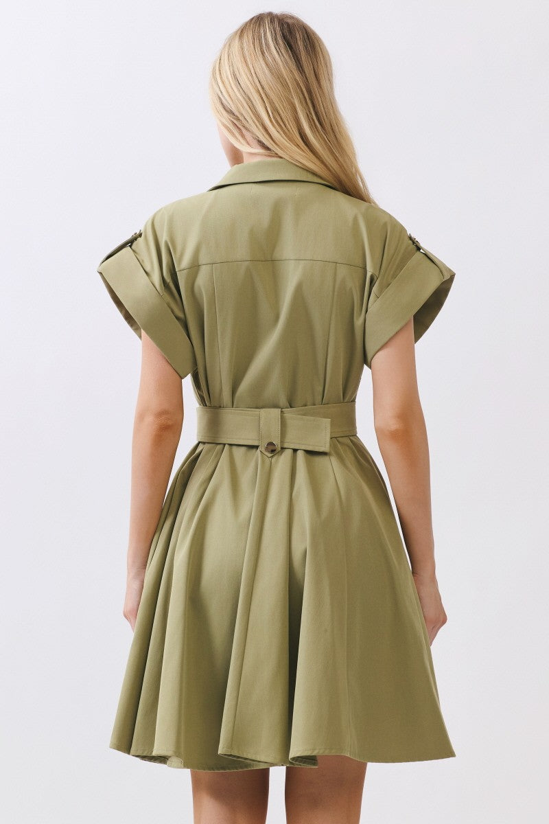 Utility Safari Shirt Dress with Belted Waist