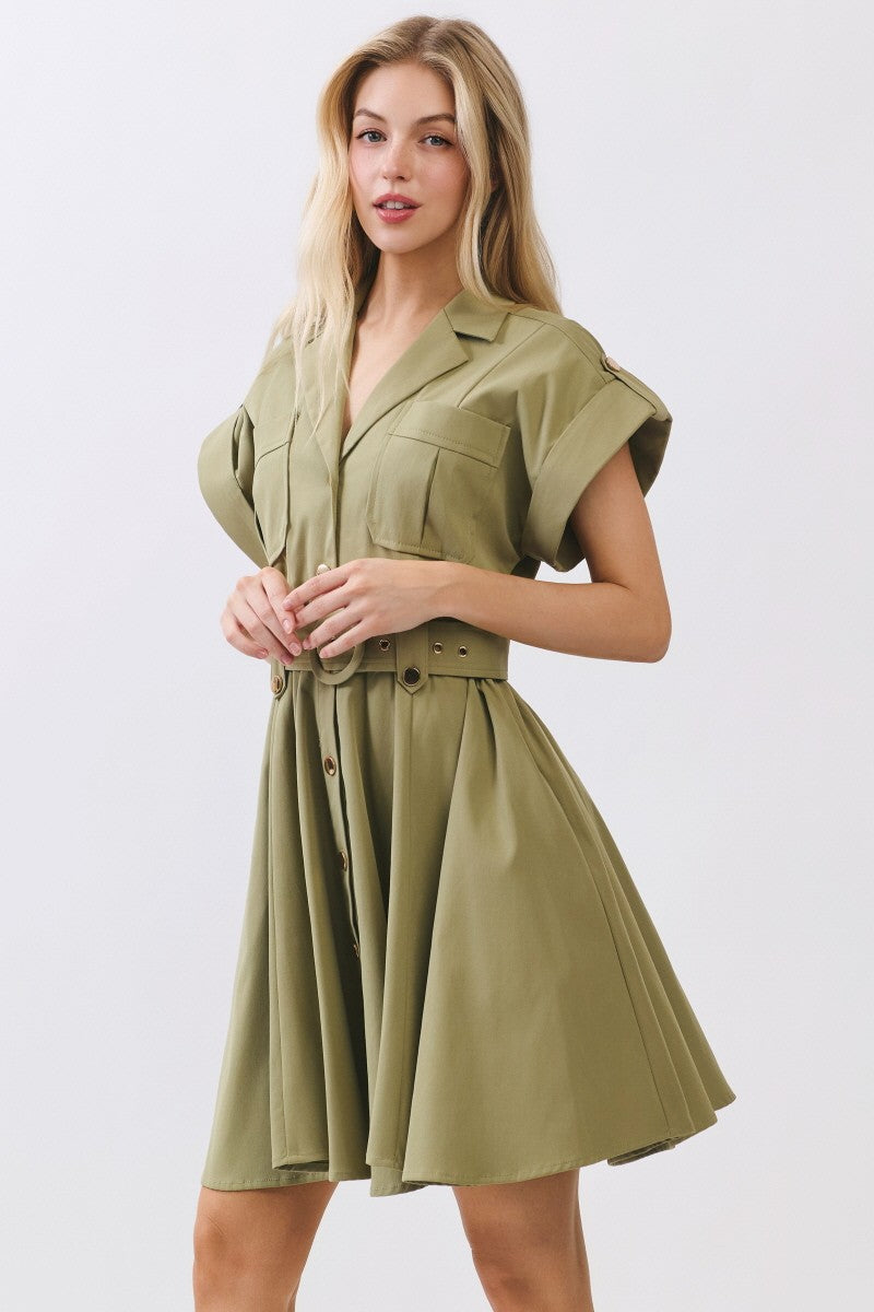 Utility Safari Shirt Dress with Belted Waist
