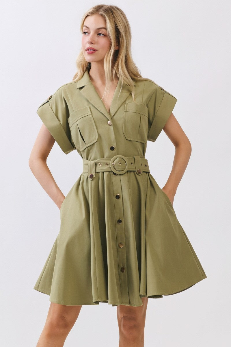 Utility Safari Shirt Dress with Belted Waist