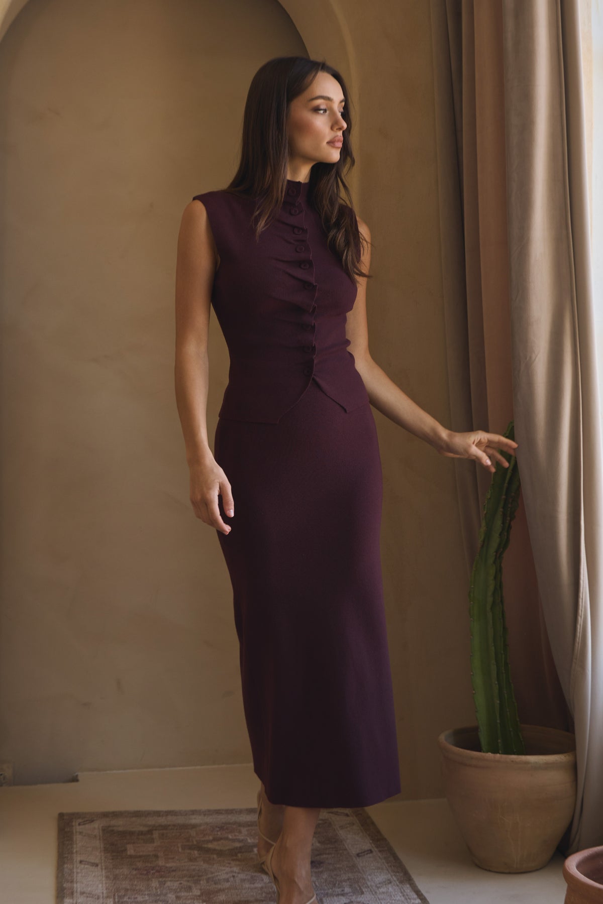 Pleated Front Top & Skirt Set