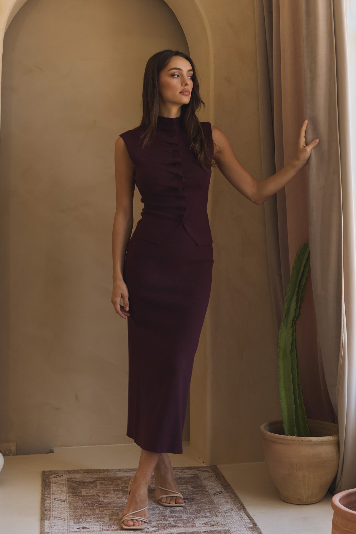 Pleated Front Top & Skirt Set